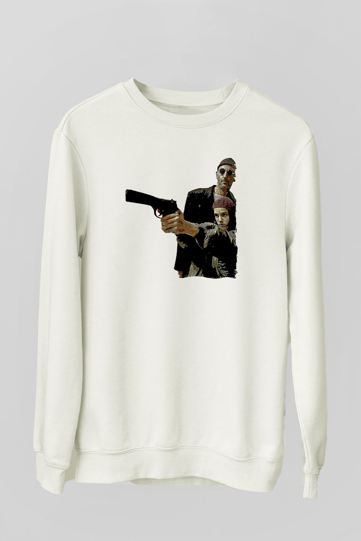 Leon Baskılı Beyaz Unisex Sweatshirt