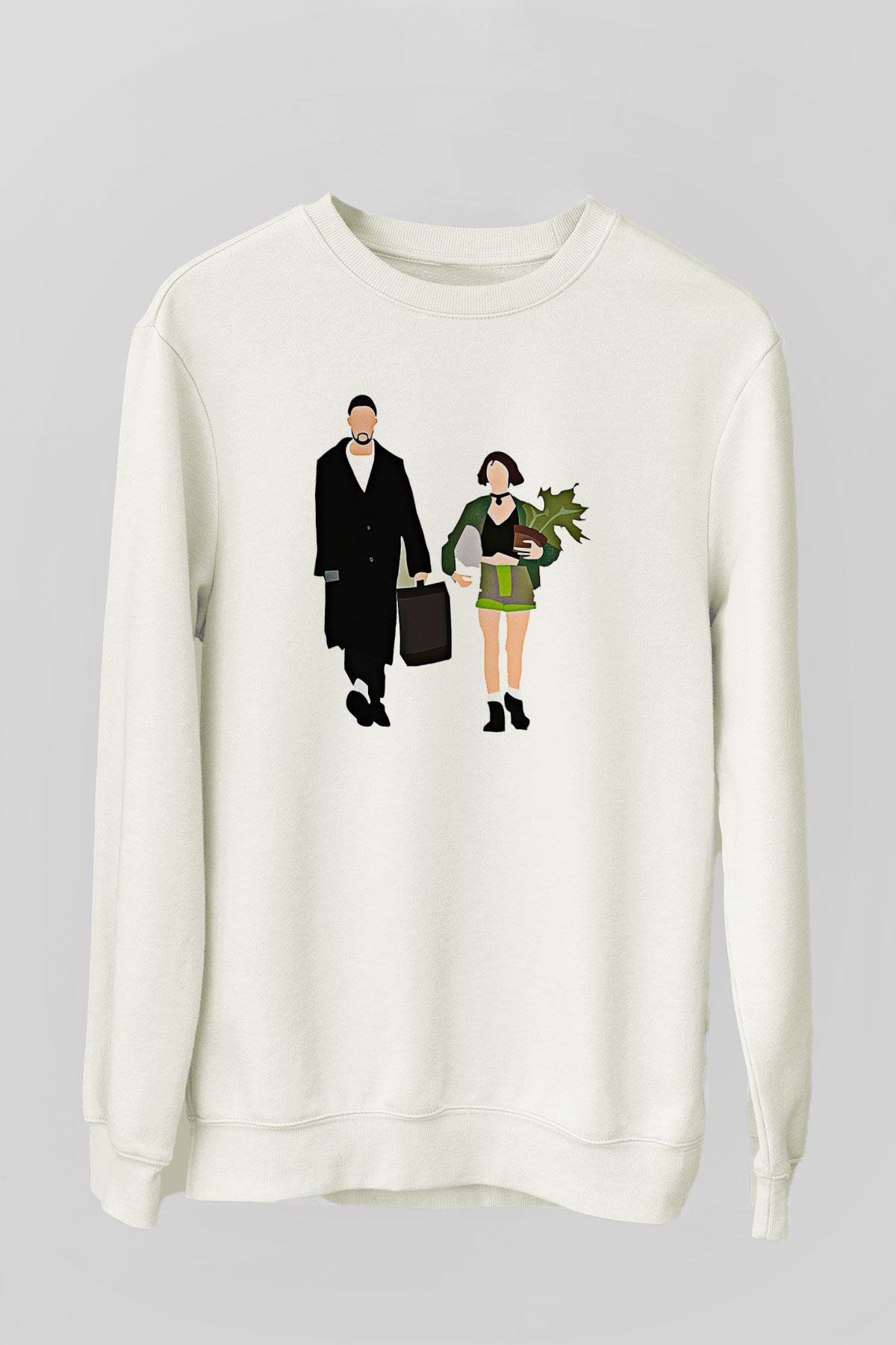 Leon Baskılı Beyaz Unisex Sweatshirt