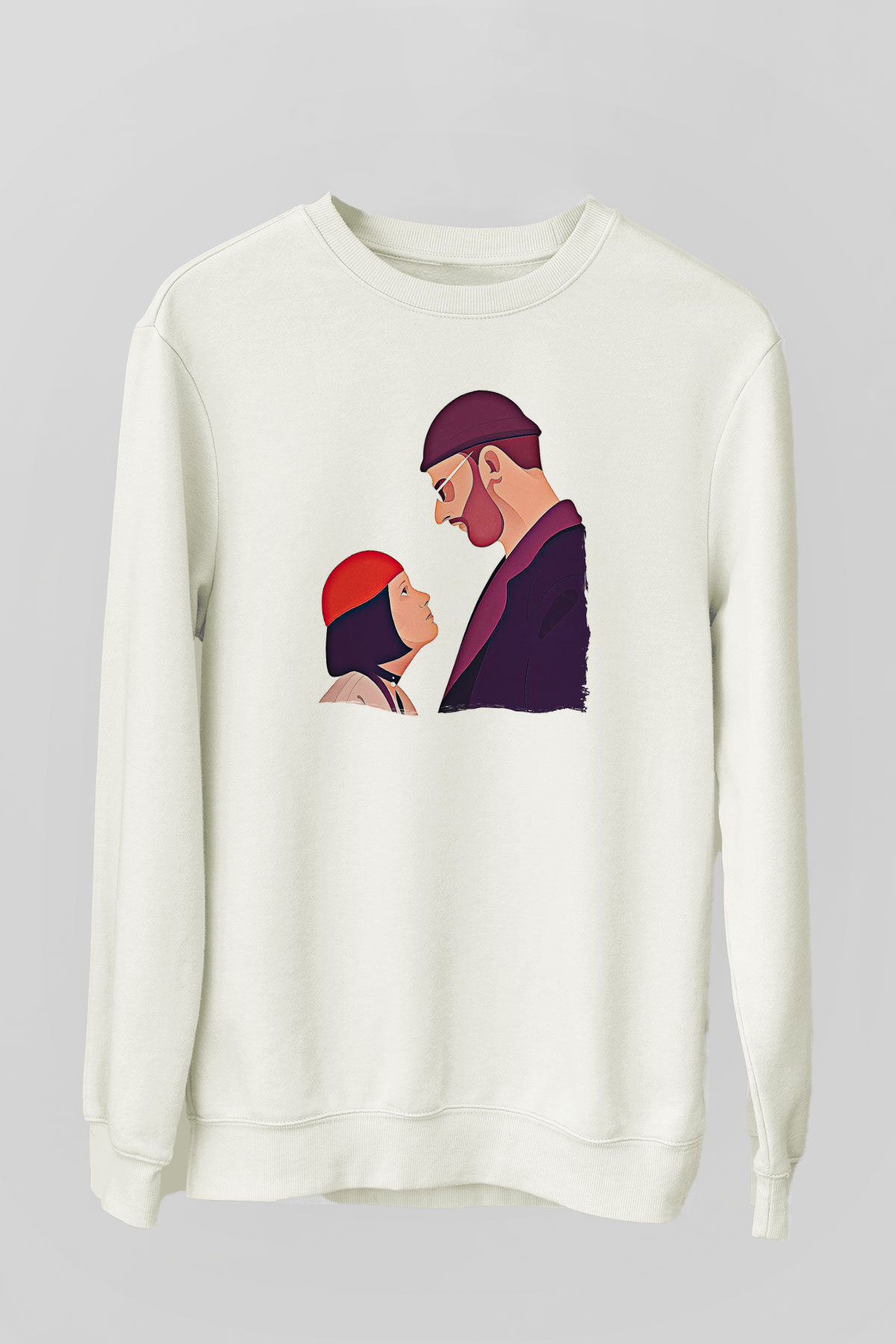 Leon Baskılı Beyaz Unisex Sweatshirt