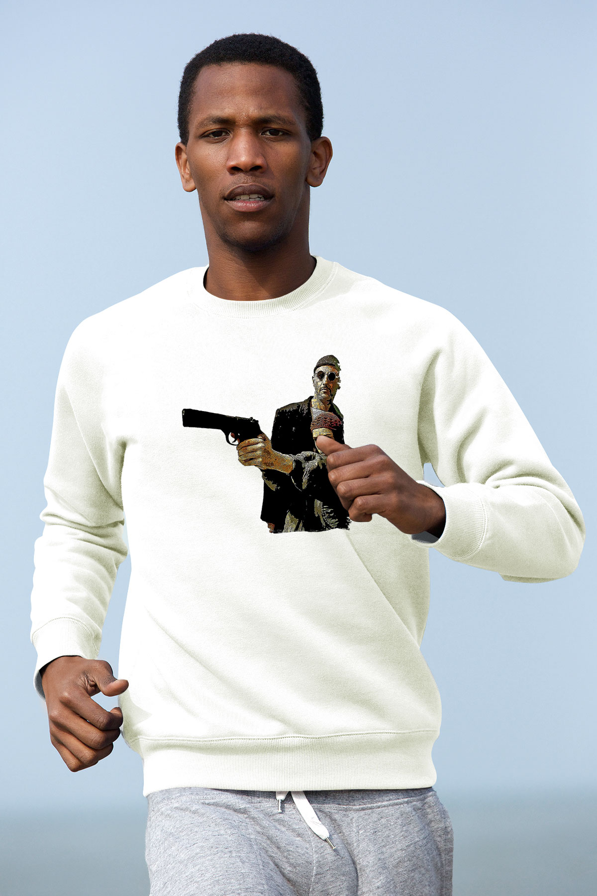 Leon Baskılı Beyaz Unisex Sweatshirt