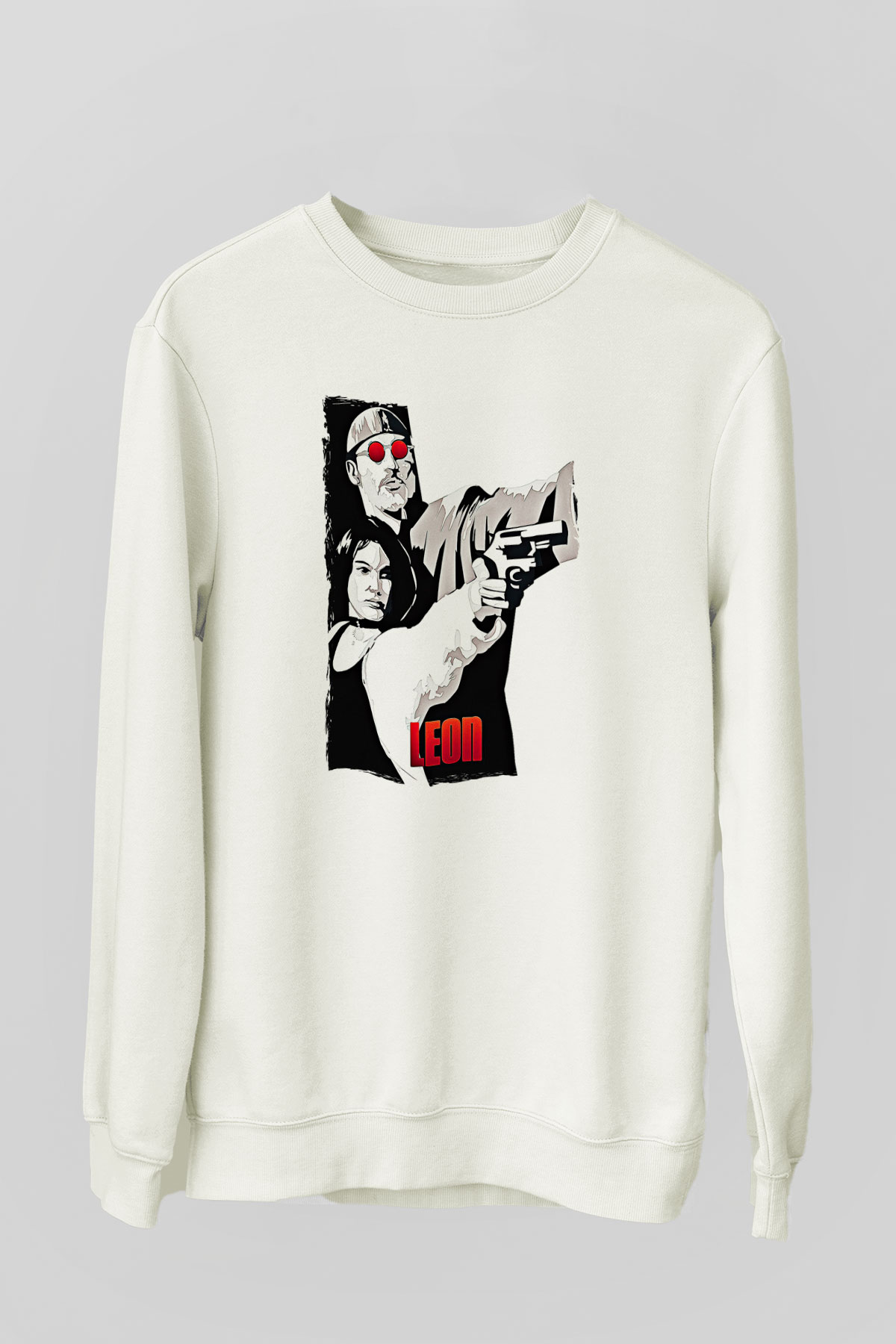 Leon Baskılı Beyaz Unisex Sweatshirt