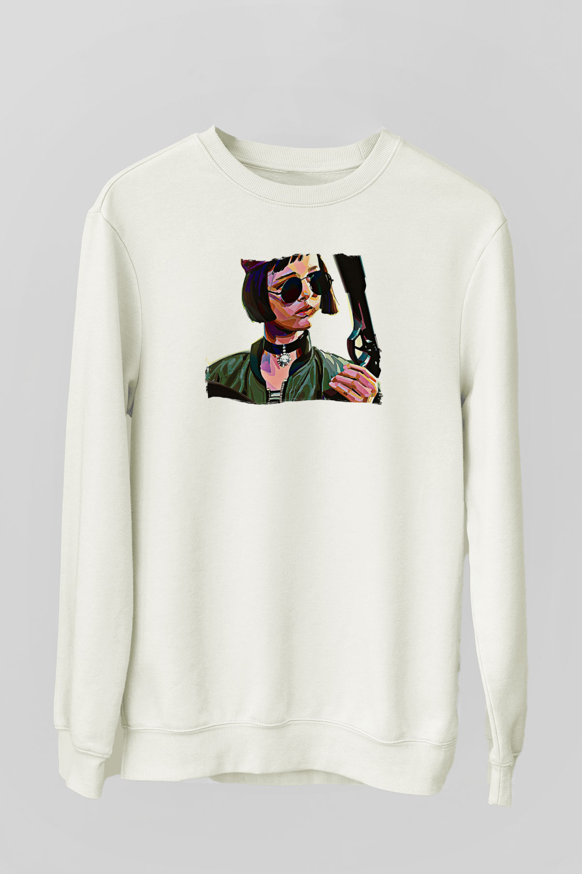 Leon Baskılı Beyaz Unisex Sweatshirt