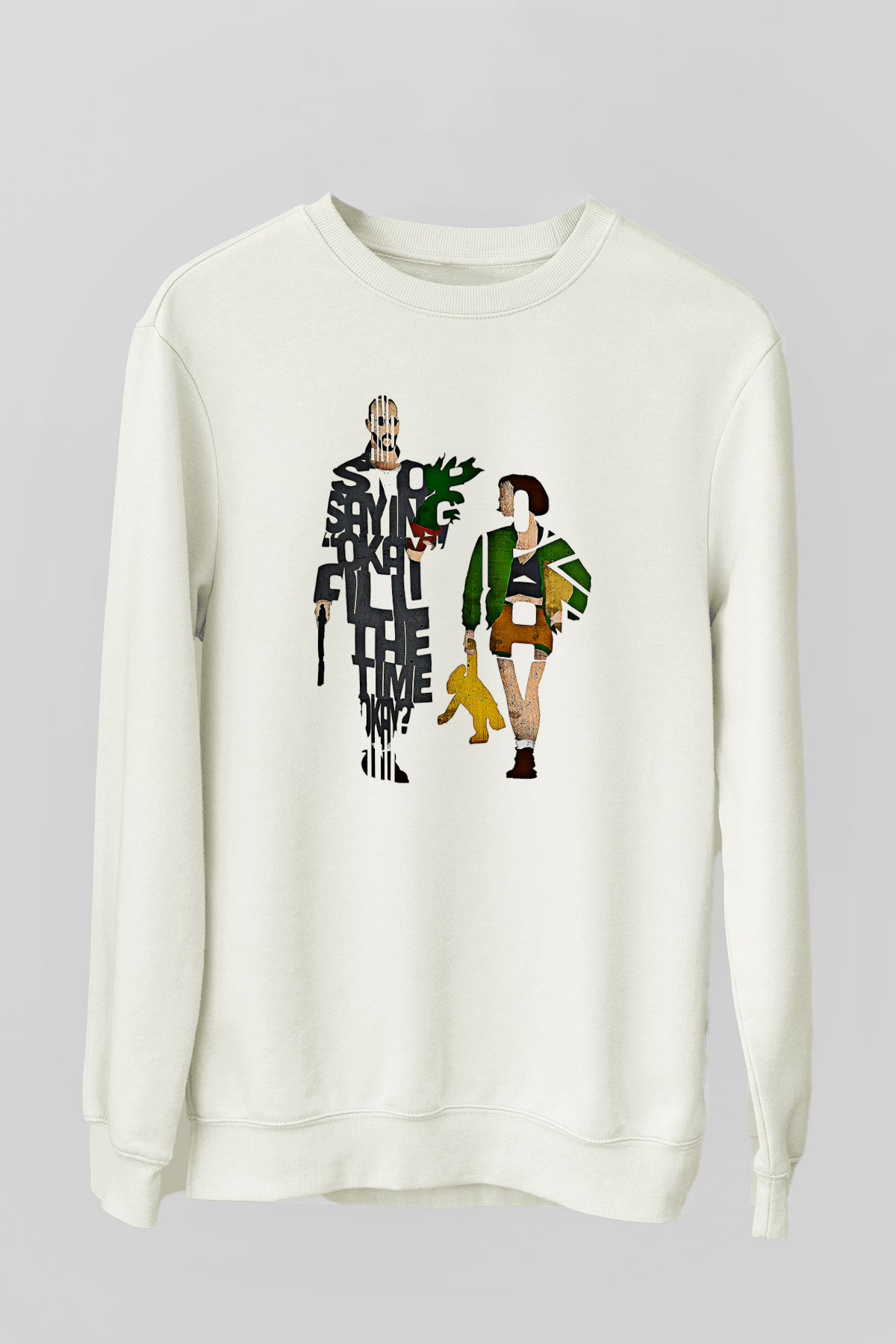 Leon Baskılı Beyaz Unisex Sweatshirt