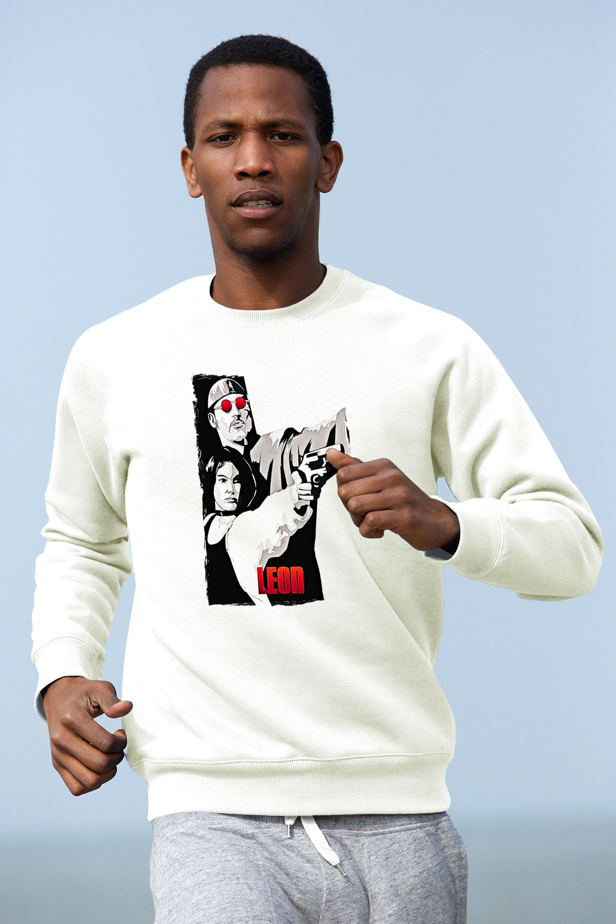 Leon Baskılı Beyaz Unisex Sweatshirt