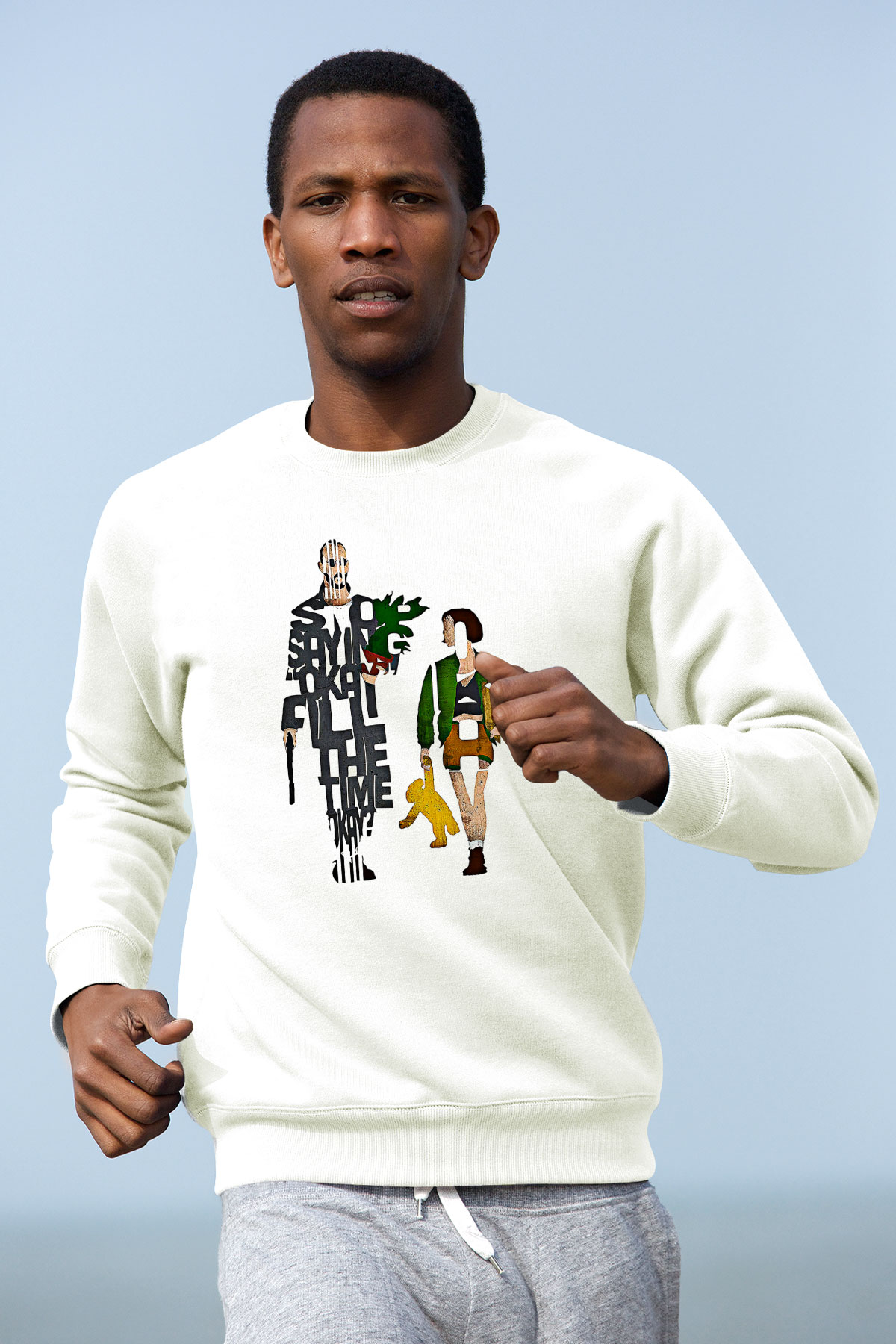 Leon Baskılı Beyaz Unisex Sweatshirt