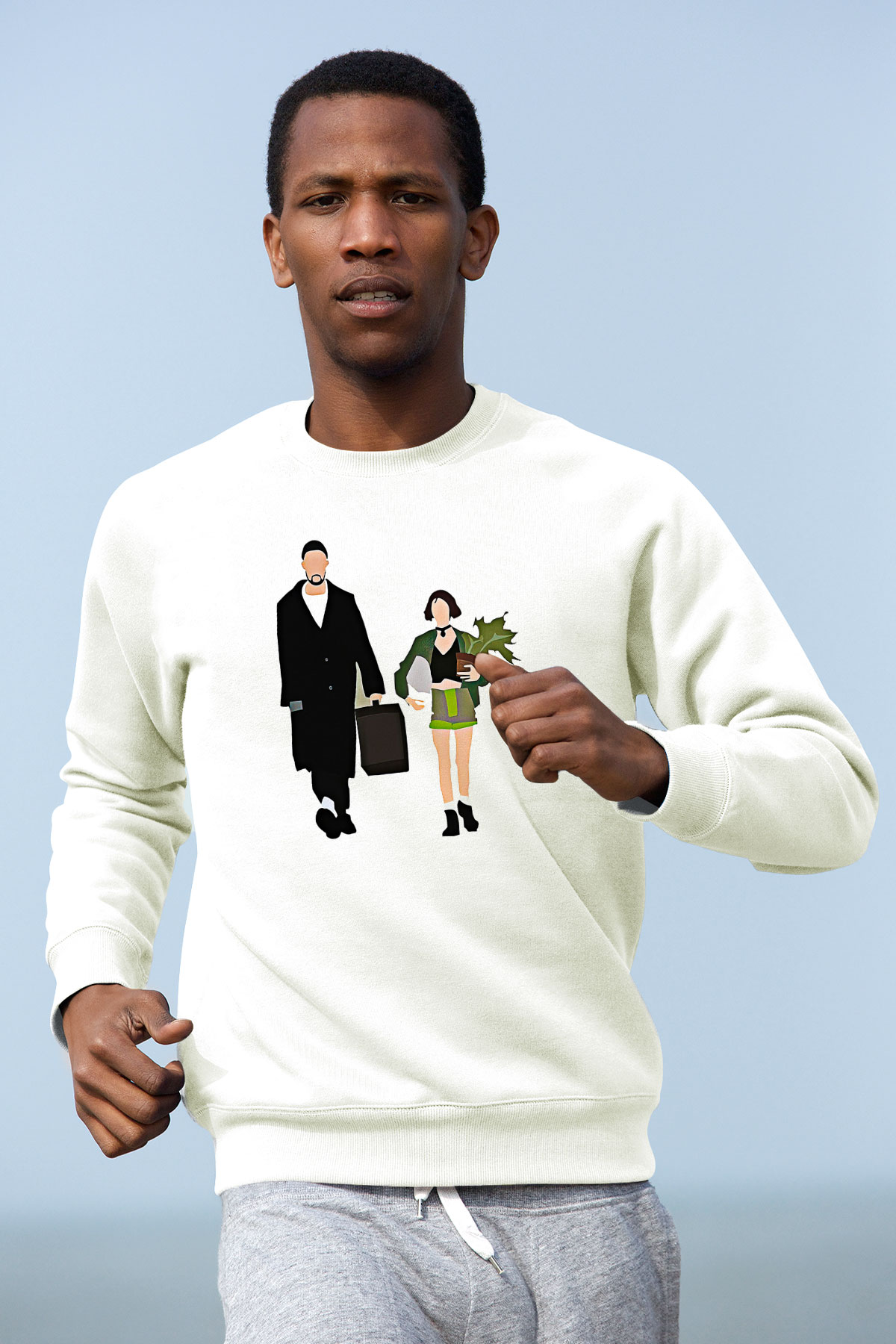 Leon Baskılı Beyaz Unisex Sweatshirt