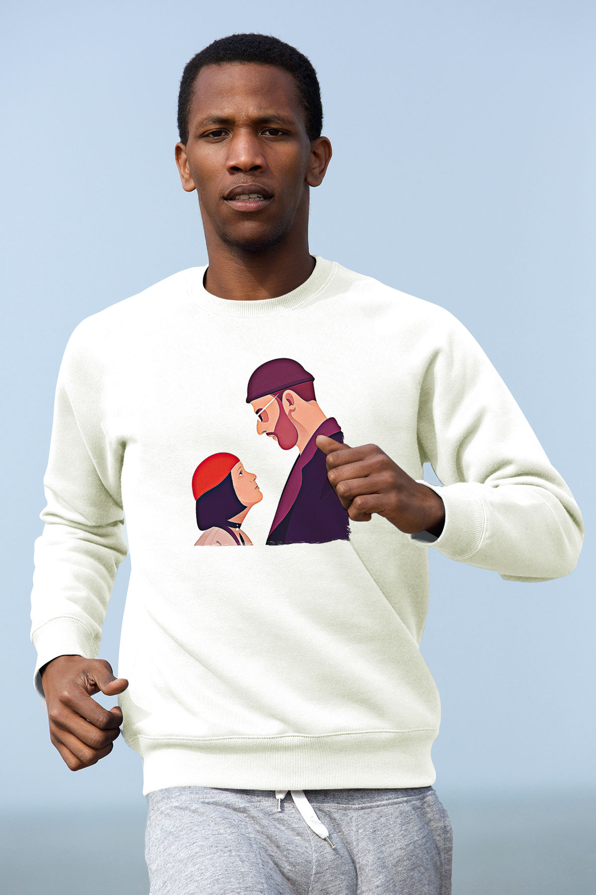 Leon Baskılı Beyaz Unisex Sweatshirt