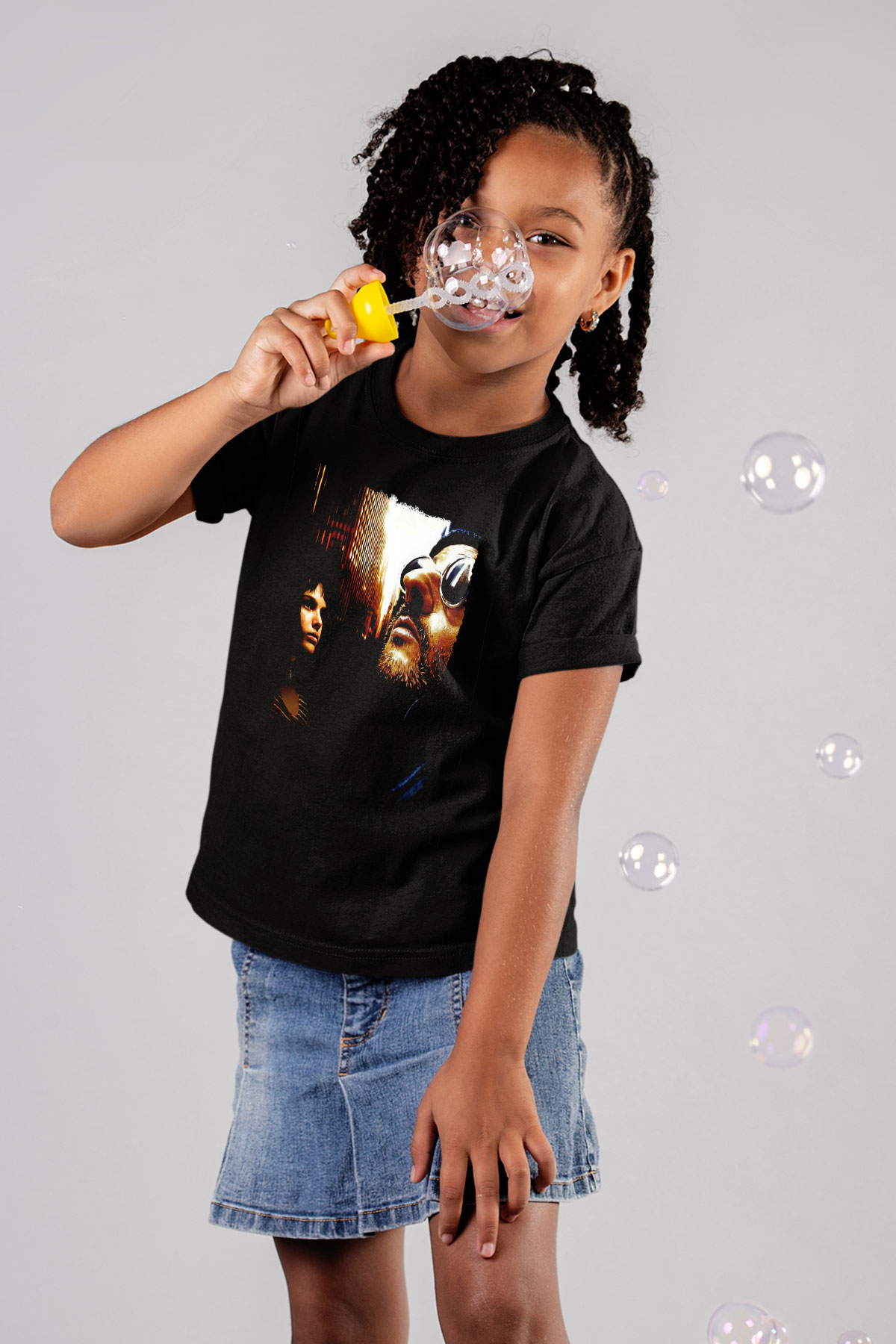 Leon Baskılı Unisex Siyah Çocuk Tişört - Tshirt