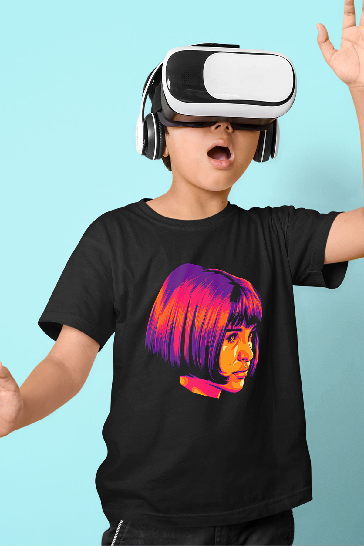 Leon Baskılı Unisex Siyah Çocuk Tişört - Tshirt
