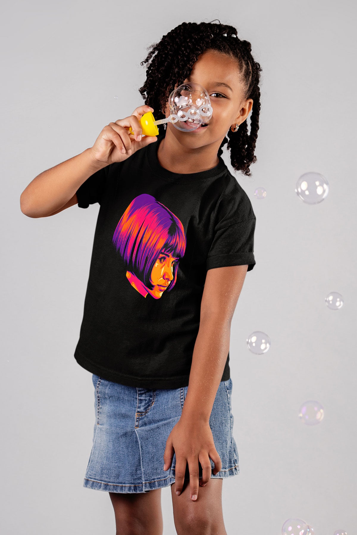 Leon Baskılı Unisex Siyah Çocuk Tişört - Tshirt
