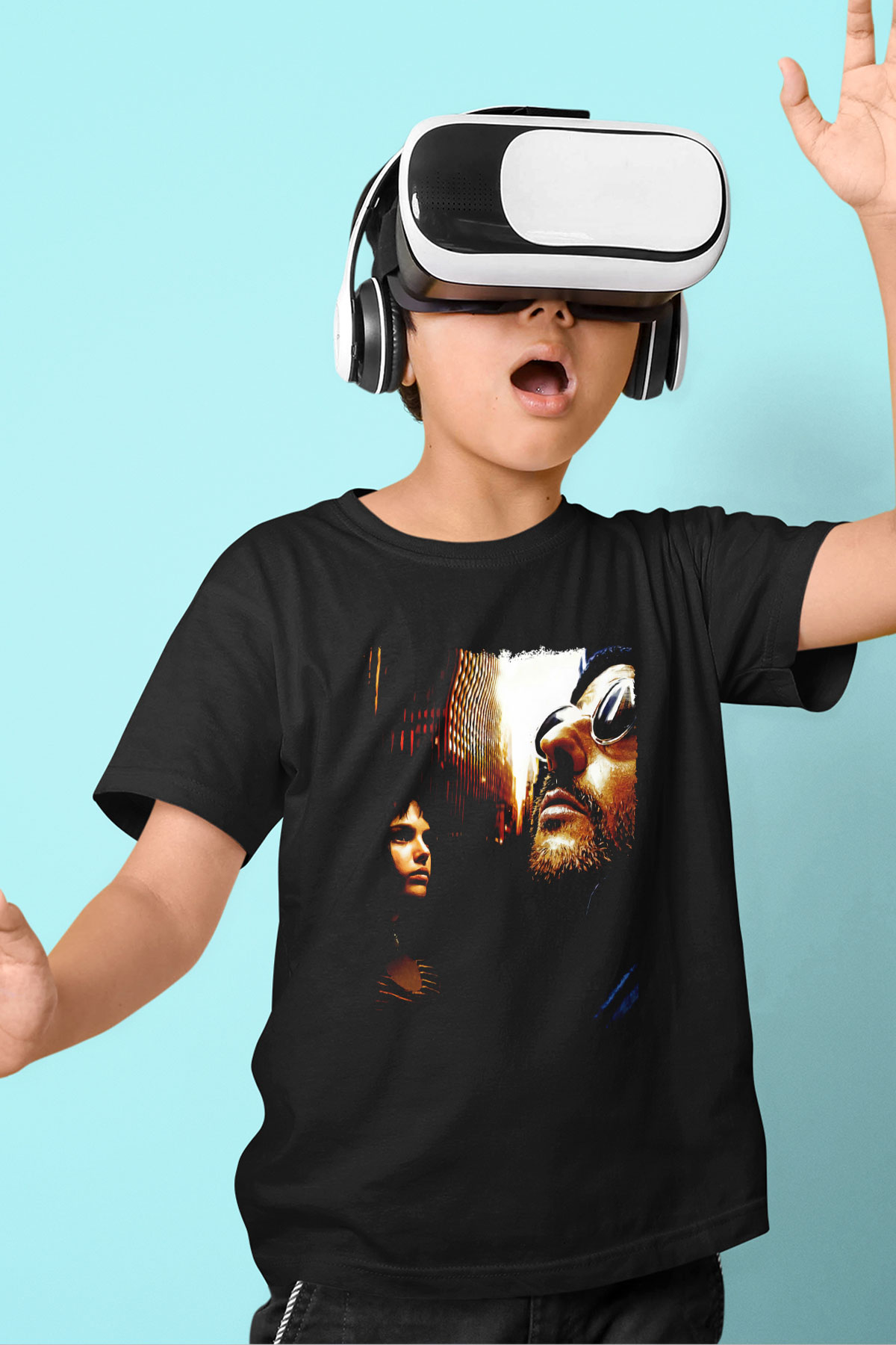 Leon Baskılı Unisex Siyah Çocuk Tişört - Tshirt