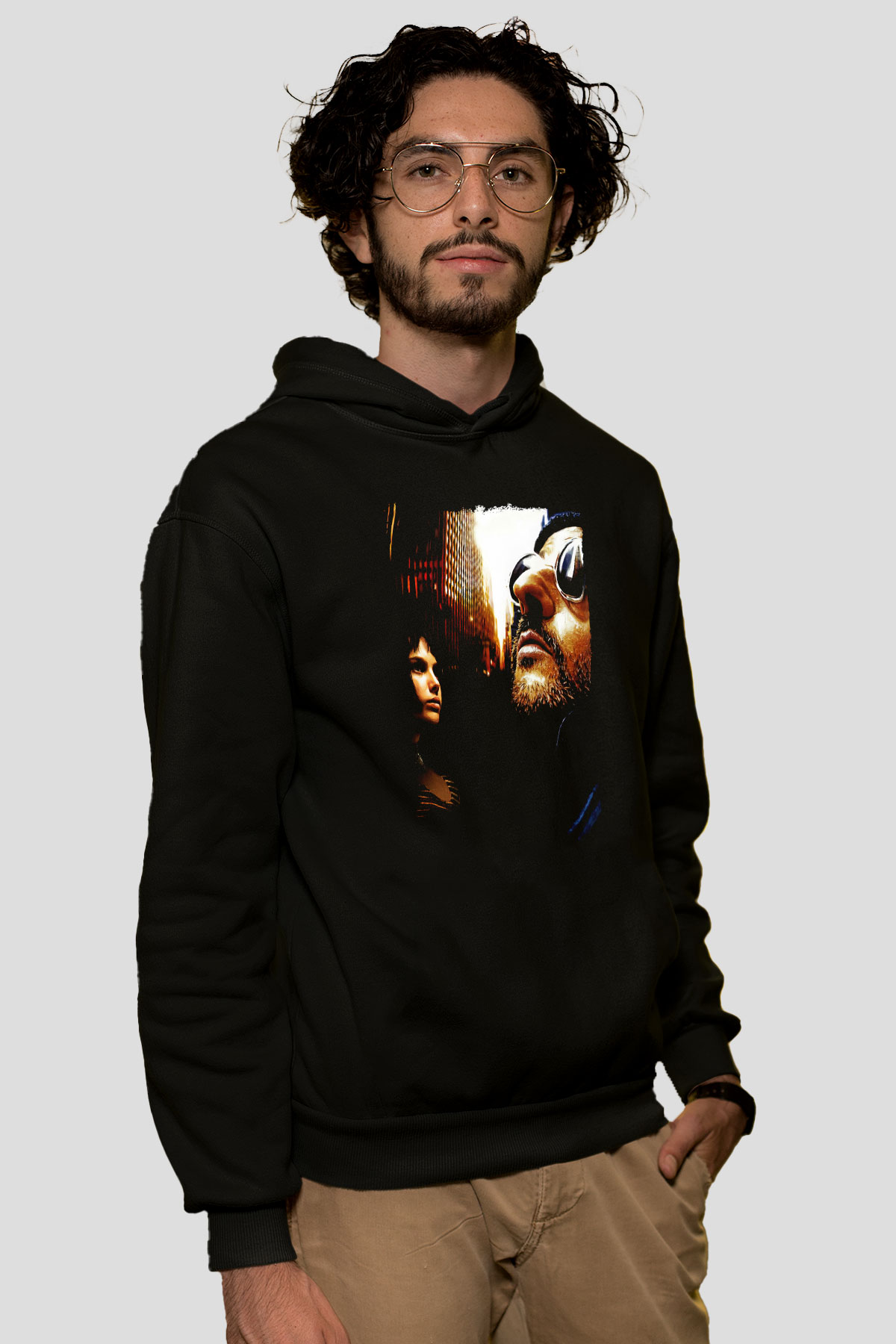 Leon Baskılı Unisex Siyah Hoodie