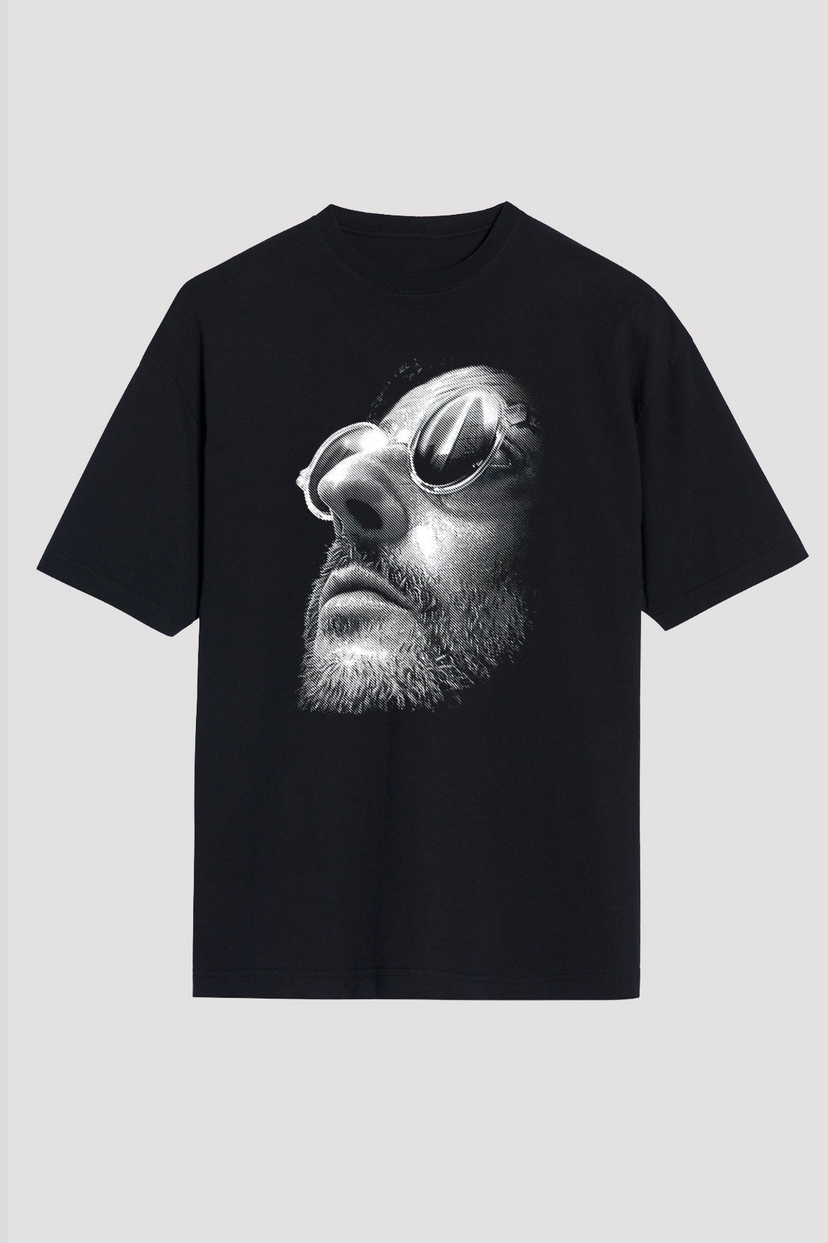 Leon Baskılı Unisex Siyah Oversize Tişört - Tshirt