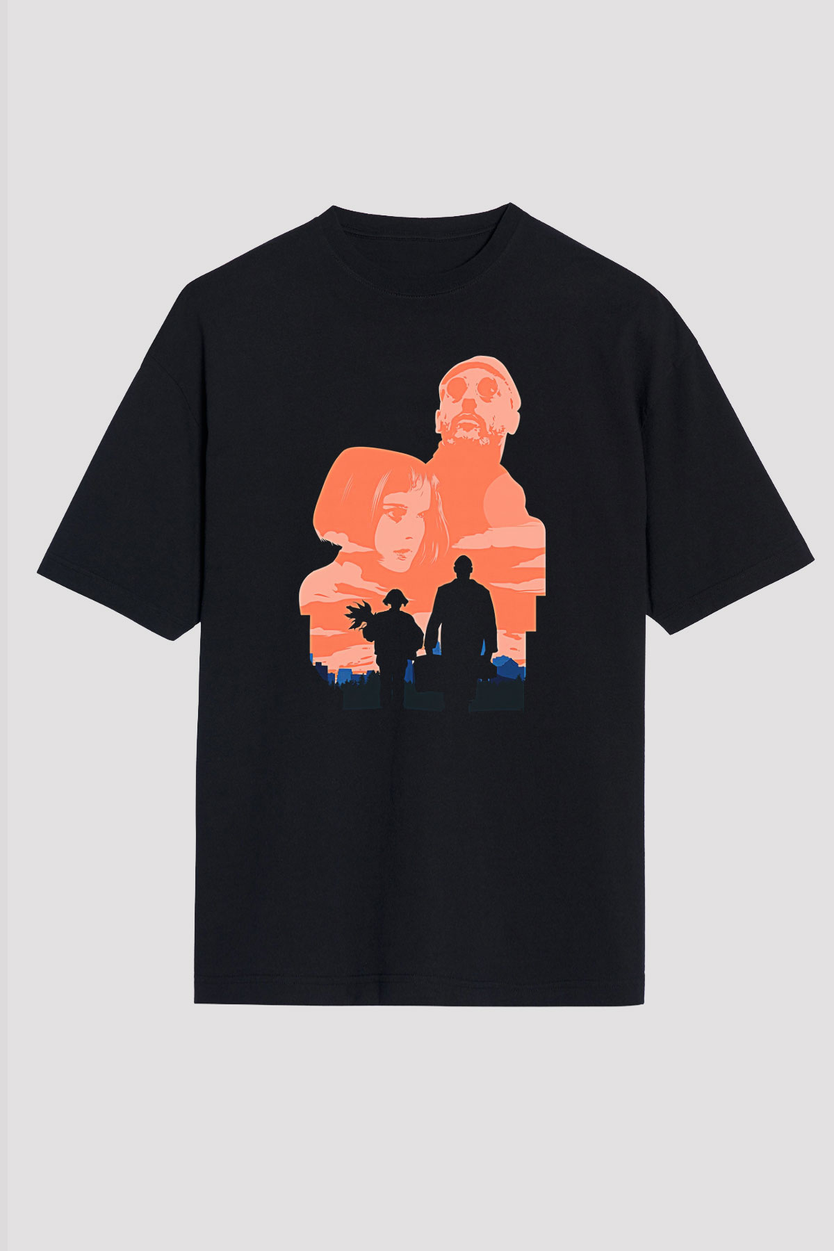 Leon Baskılı Unisex Siyah Oversize Tişört - Tshirt