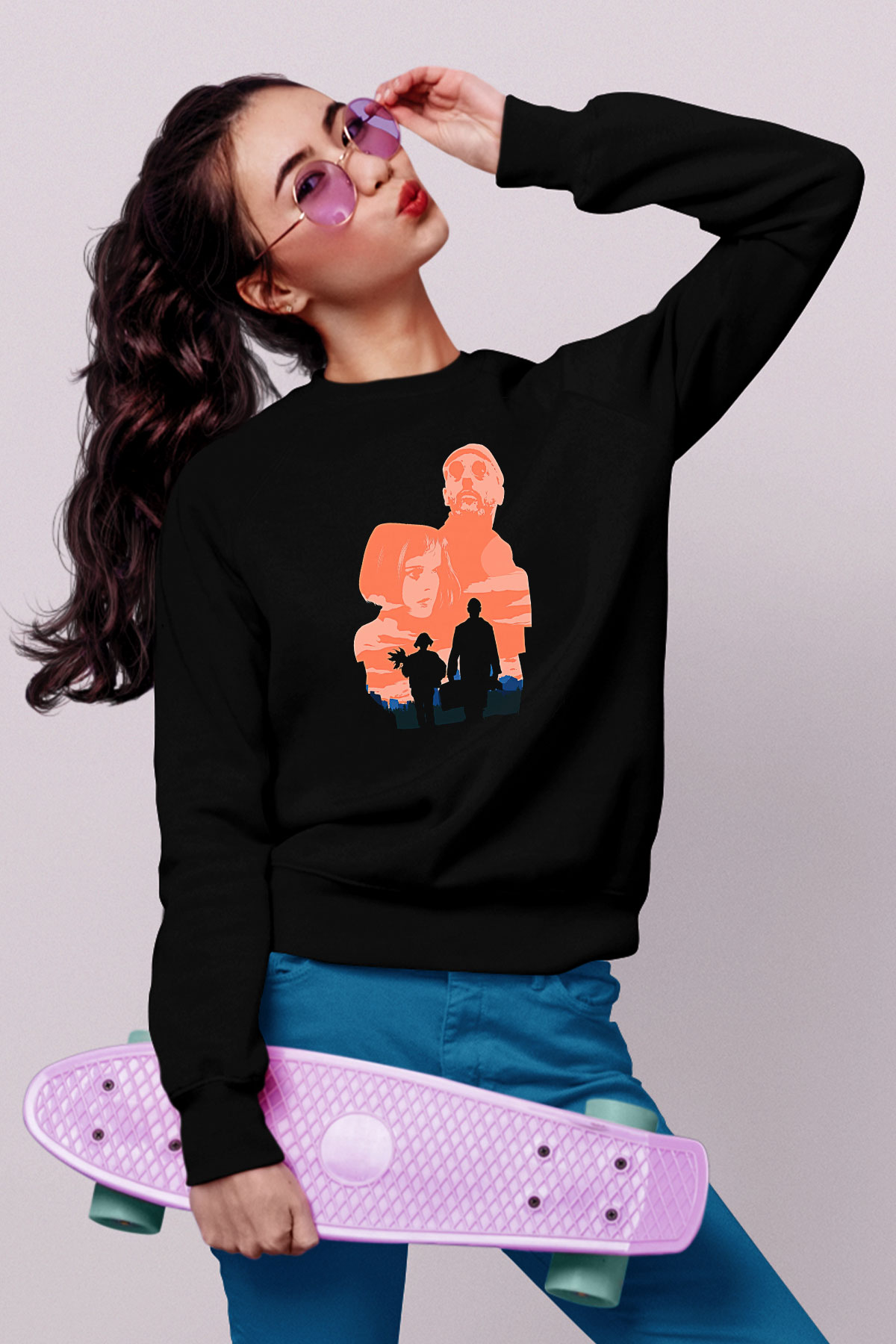 Leon Baskılı Unisex Siyah Sweatshirt