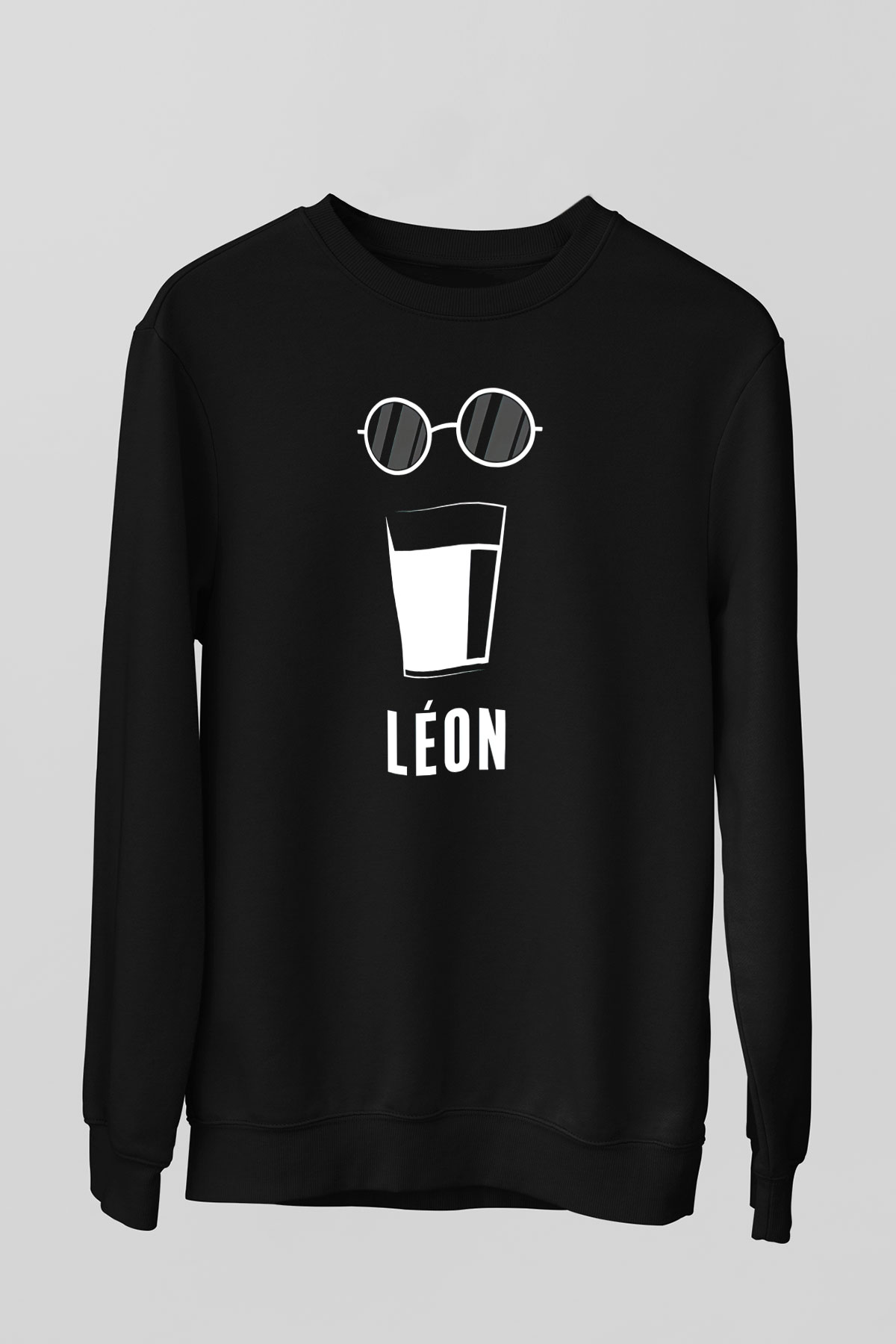 Leon Baskılı Unisex Siyah Sweatshirt