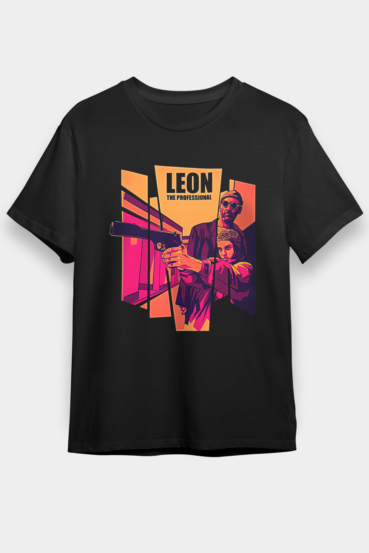 Leon Baskılı Unisex Siyah Tişört - Tshirt