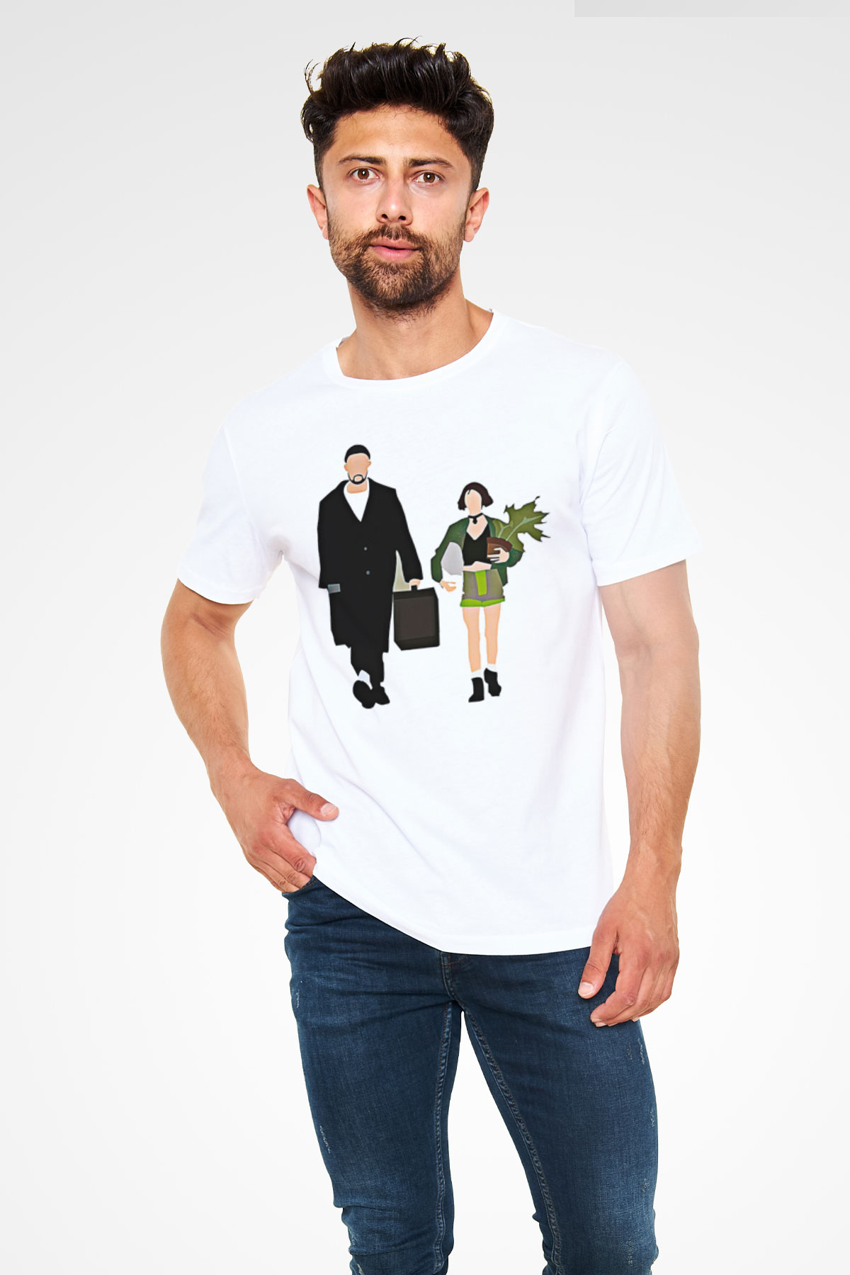 Leon Unisex Baskılı Beyaz Tişört - Tshirt