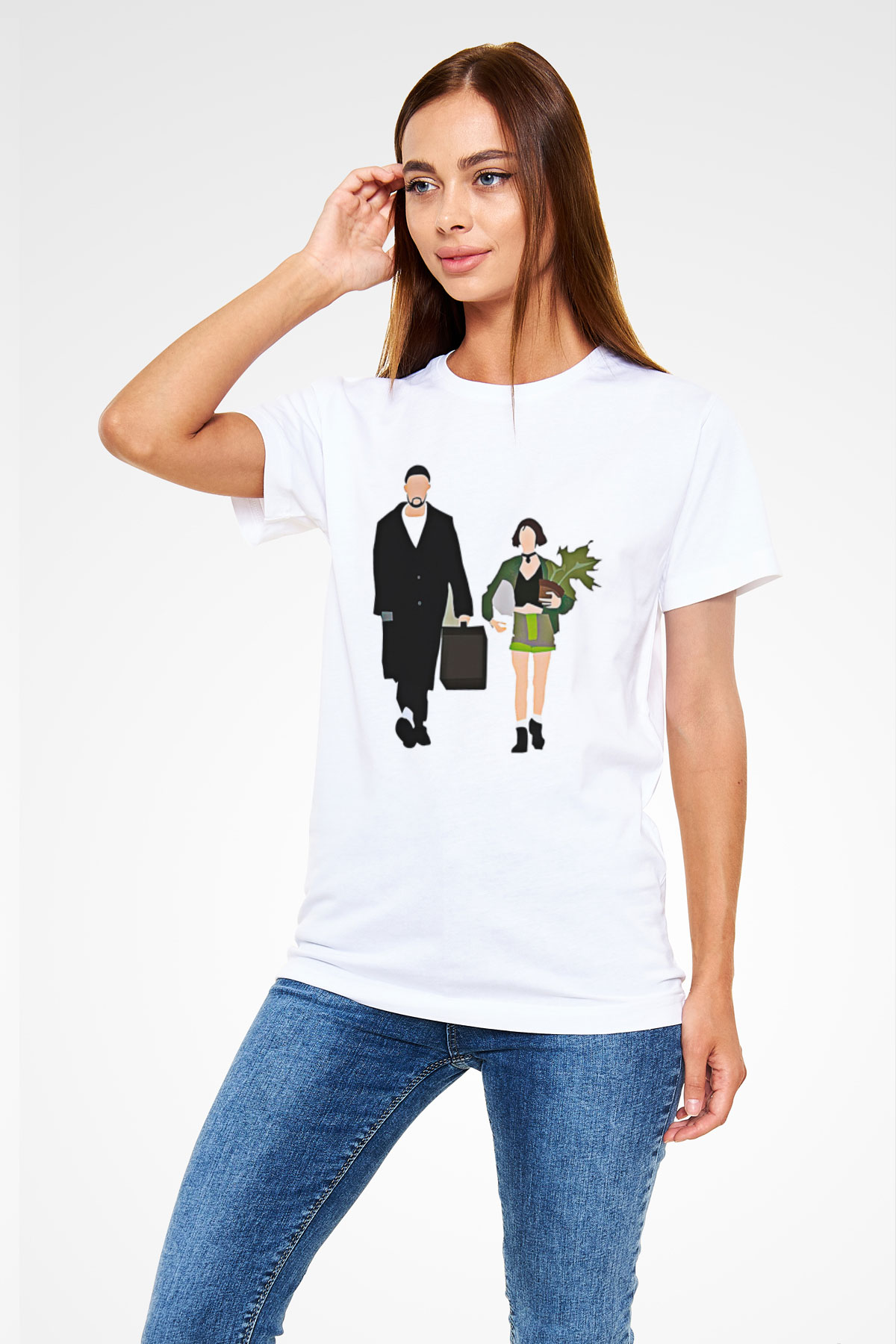 Leon Unisex Baskılı Beyaz Tişört - Tshirt
