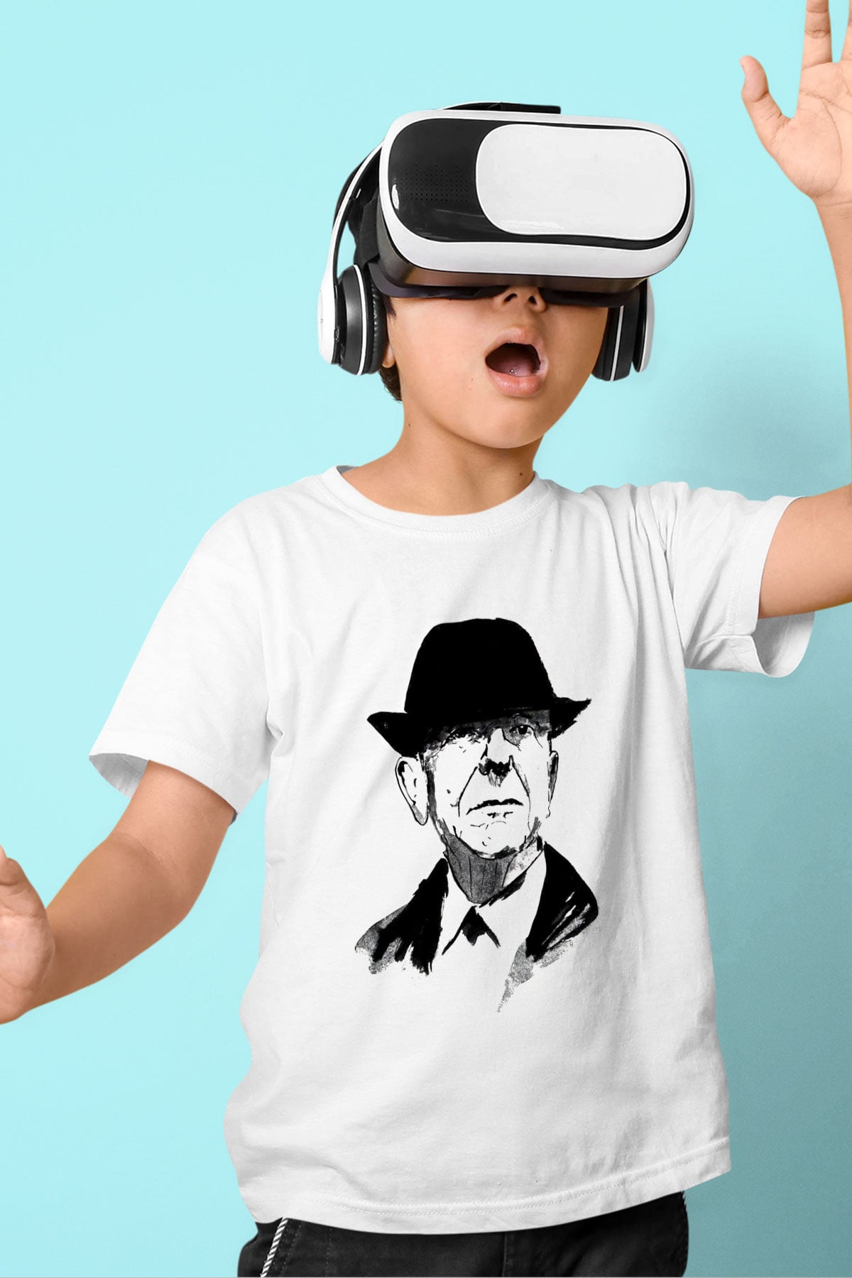 Leonard Cohen Baskılı Beyaz Unisex Beyaz Çocuk Tişört - Tshirt