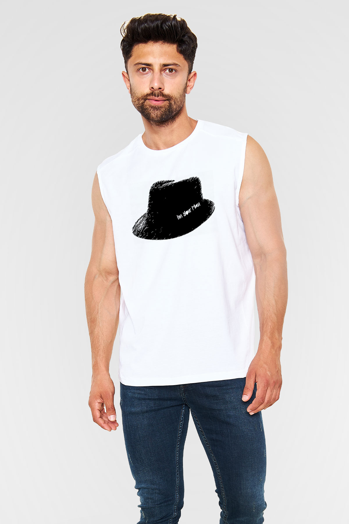 Leonard Cohen Baskılı Beyaz Unisex Kolsuz Tişört - Tshirt