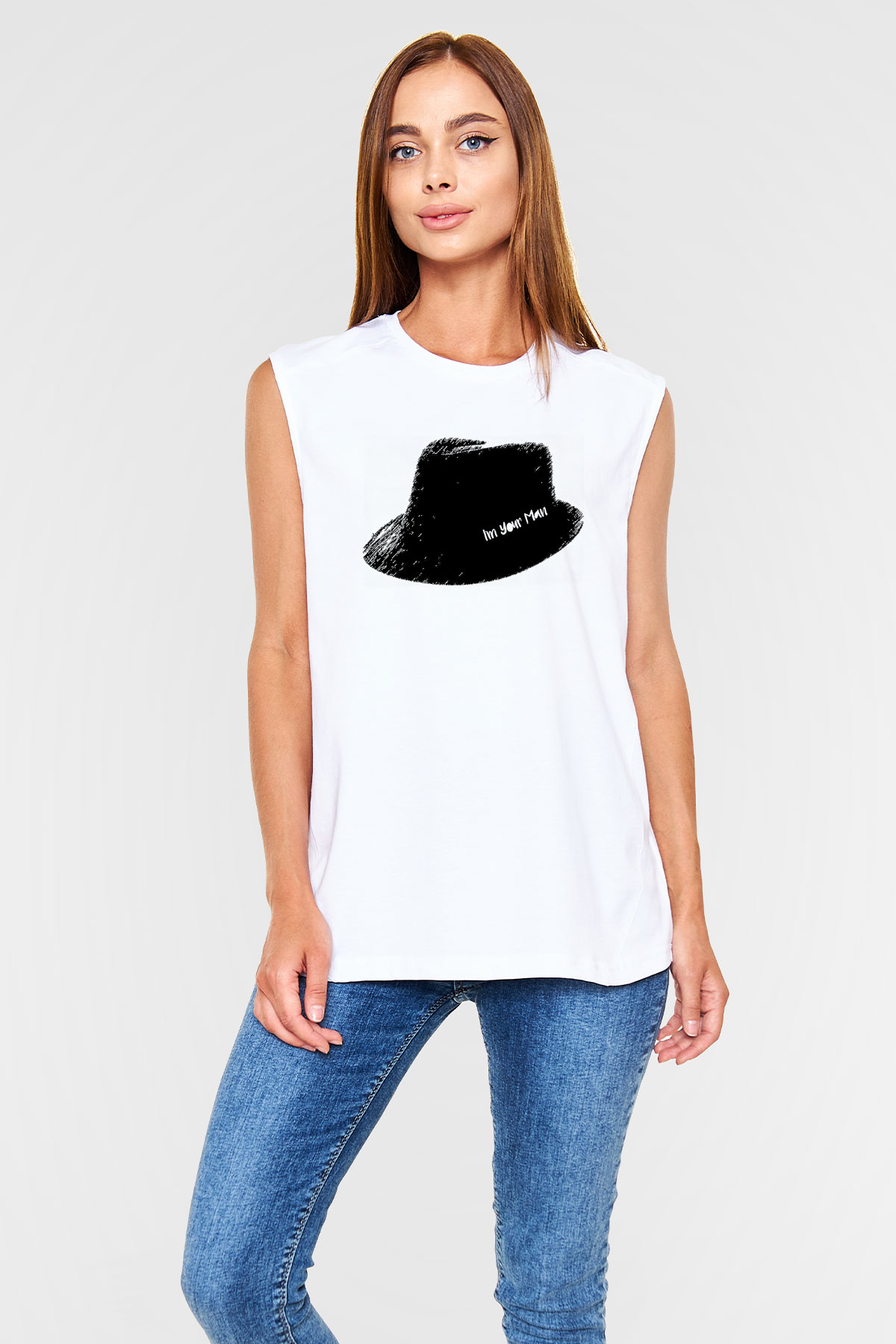Leonard Cohen Baskılı Beyaz Unisex Kolsuz Tişört - Tshirt