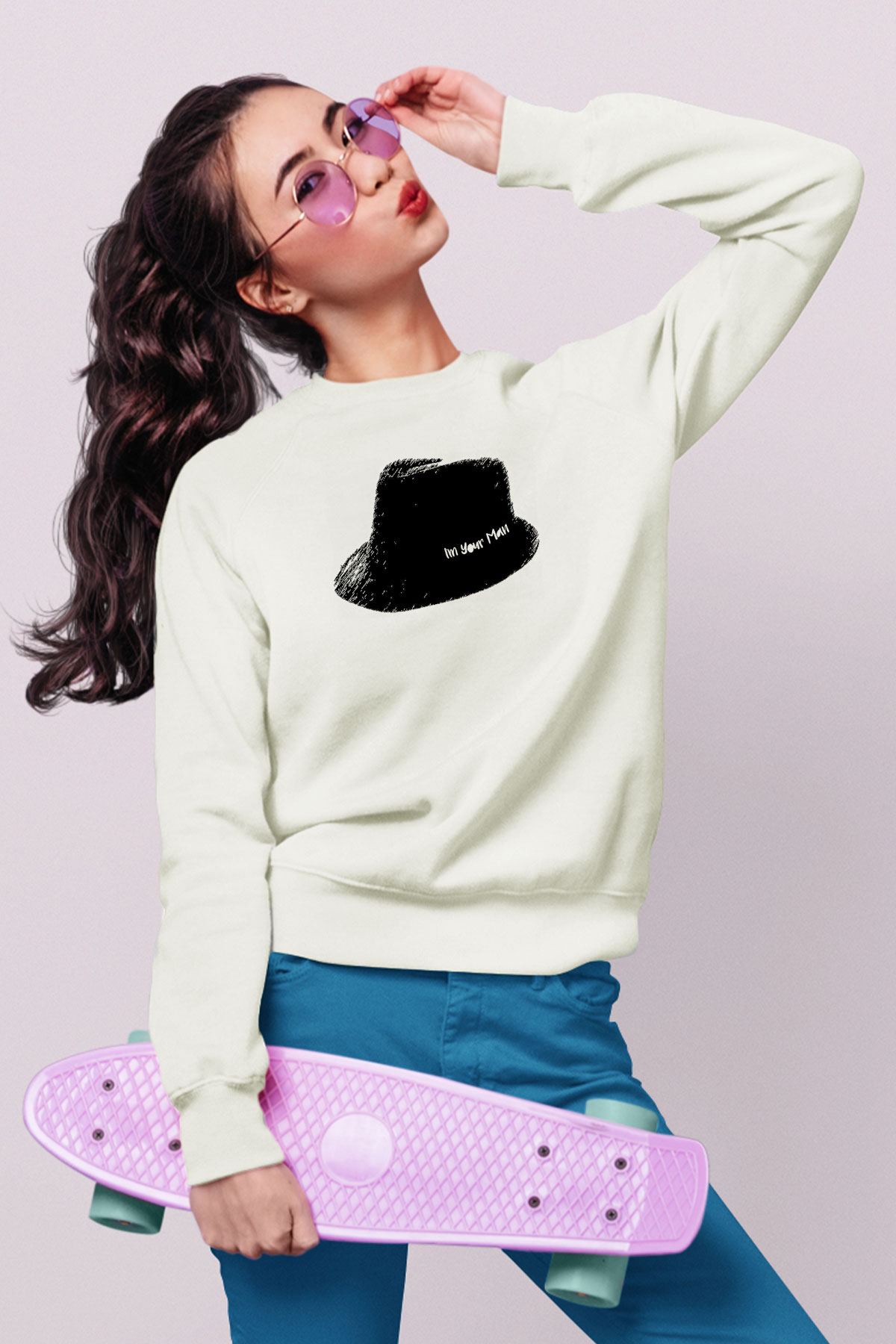 Leonard Cohen Baskılı Beyaz Unisex Sweatshirt