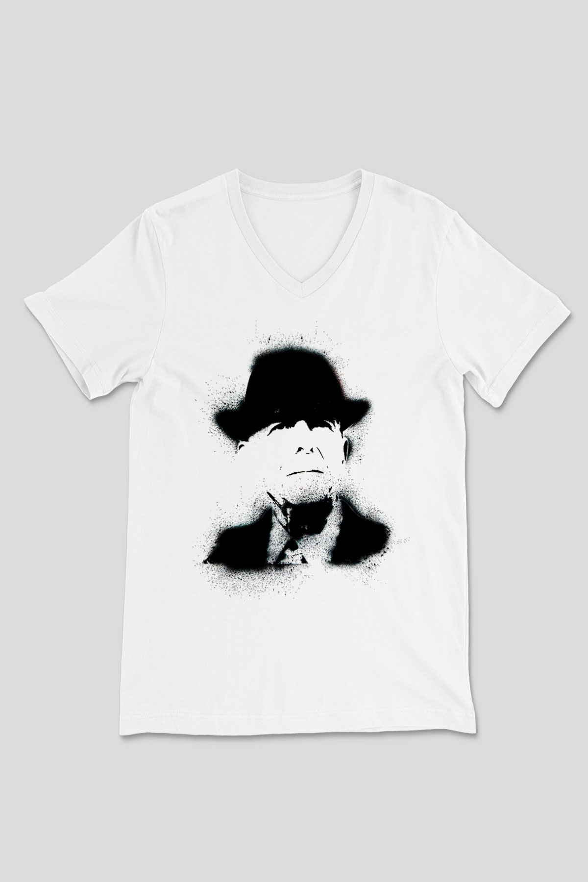 Leonard Cohen Baskılı Beyaz Unisex V Yaka Tişört - Tshirt