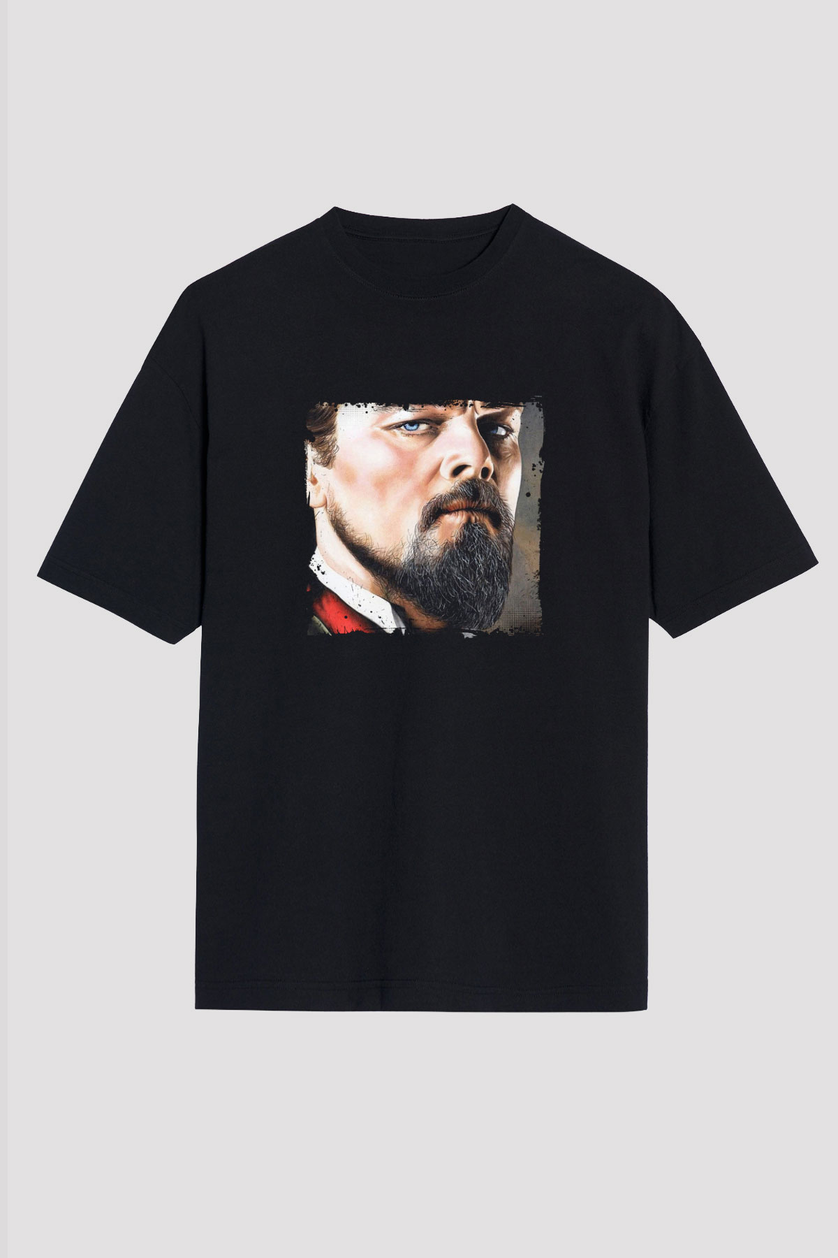 Leonardo DiCaprio Baskılı Unisex Siyah Oversize Tişört