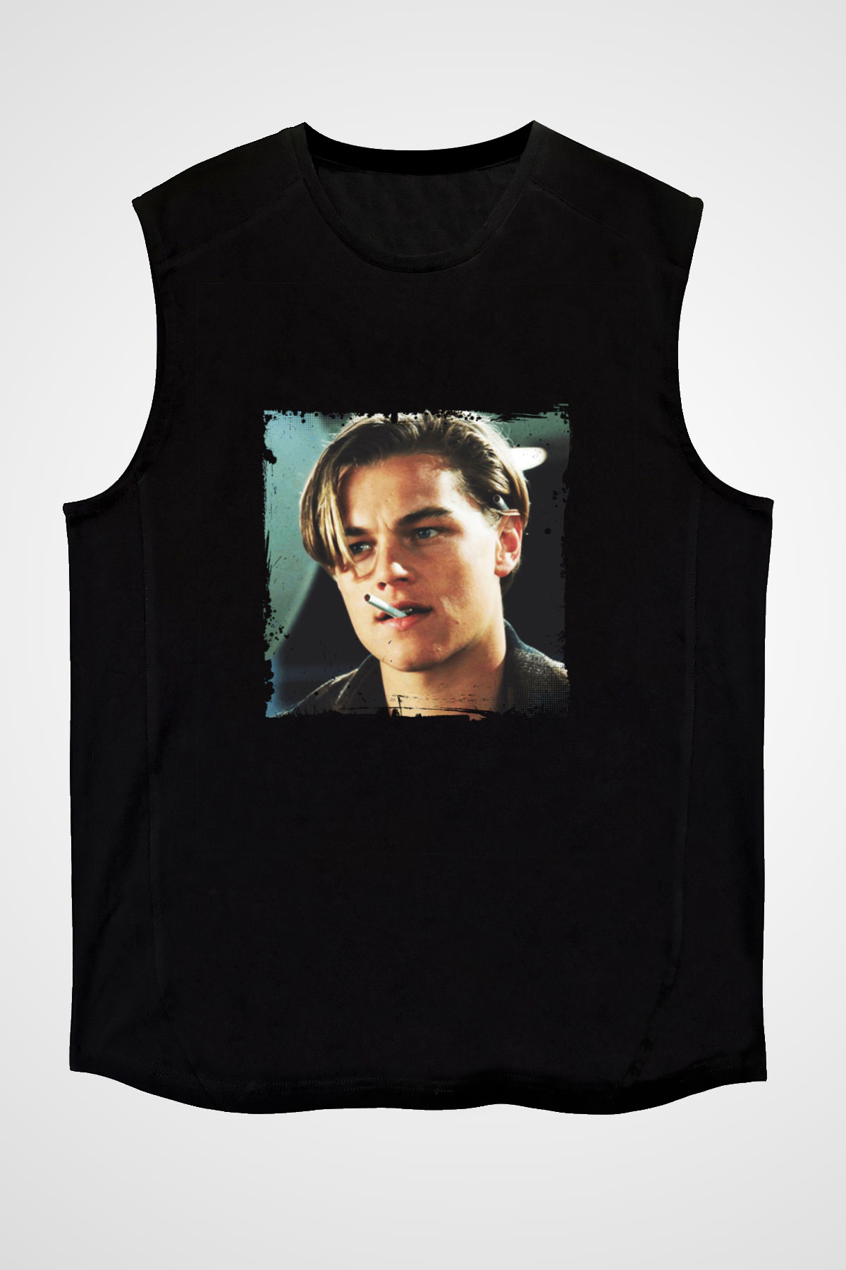 Leonardo DiCaprio Baskılı Unisex Siyah Kolsuz Tişört