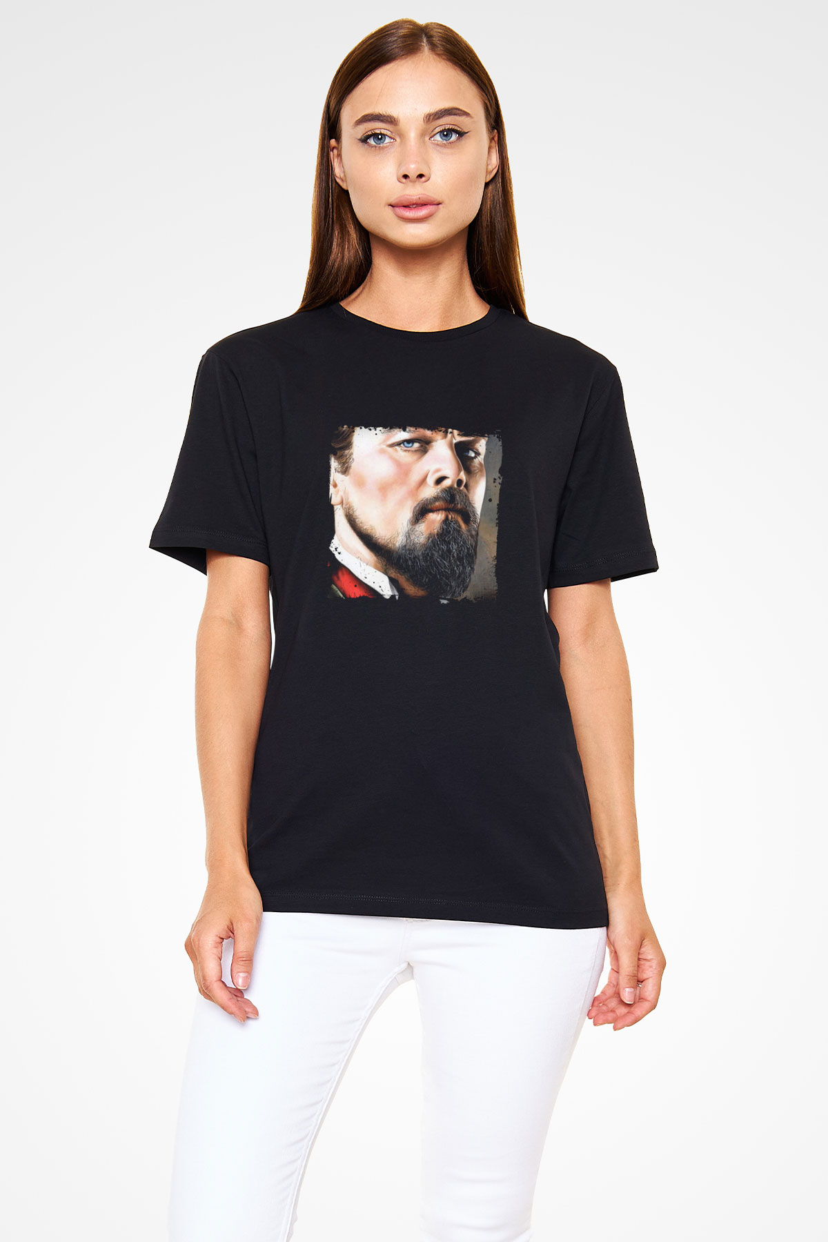 Leonardo DiCaprio Baskılı Unisex Siyah Tişört