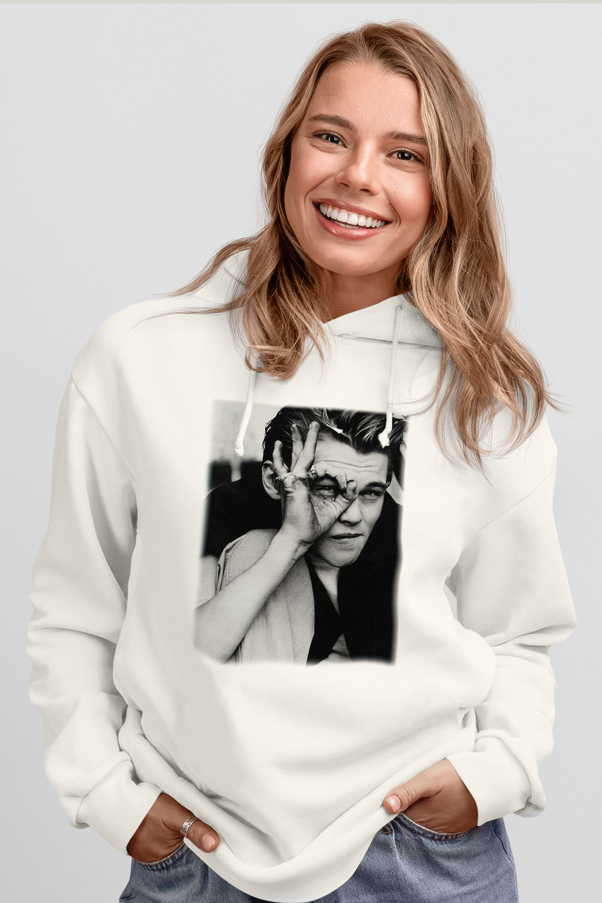Leonardo DiCaprio Beyaz Unisex Kapşonlu Sweatshirt