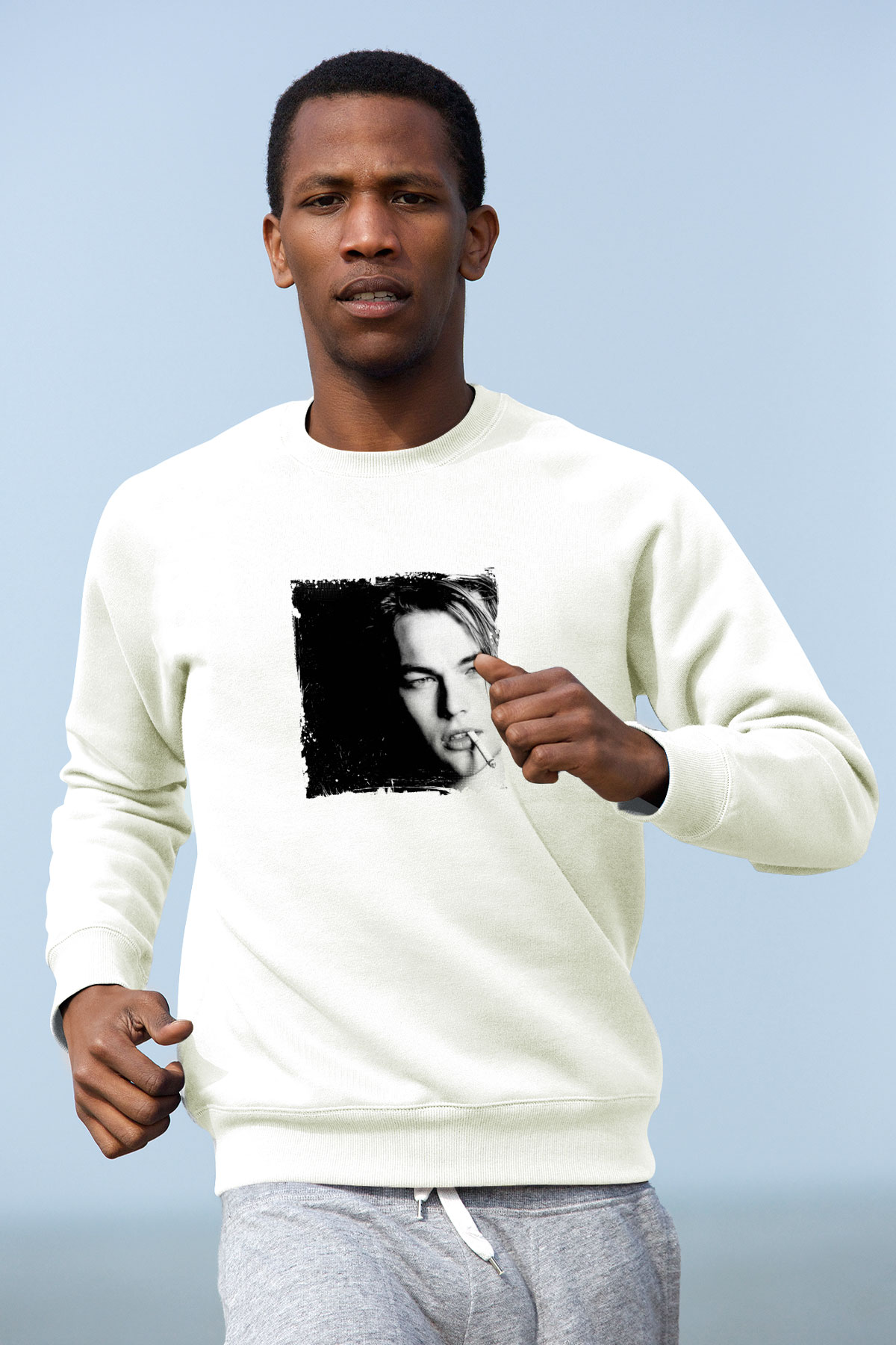 Leonardo DiCaprio Unisex Baskılı Beyaz Sweatshirt
