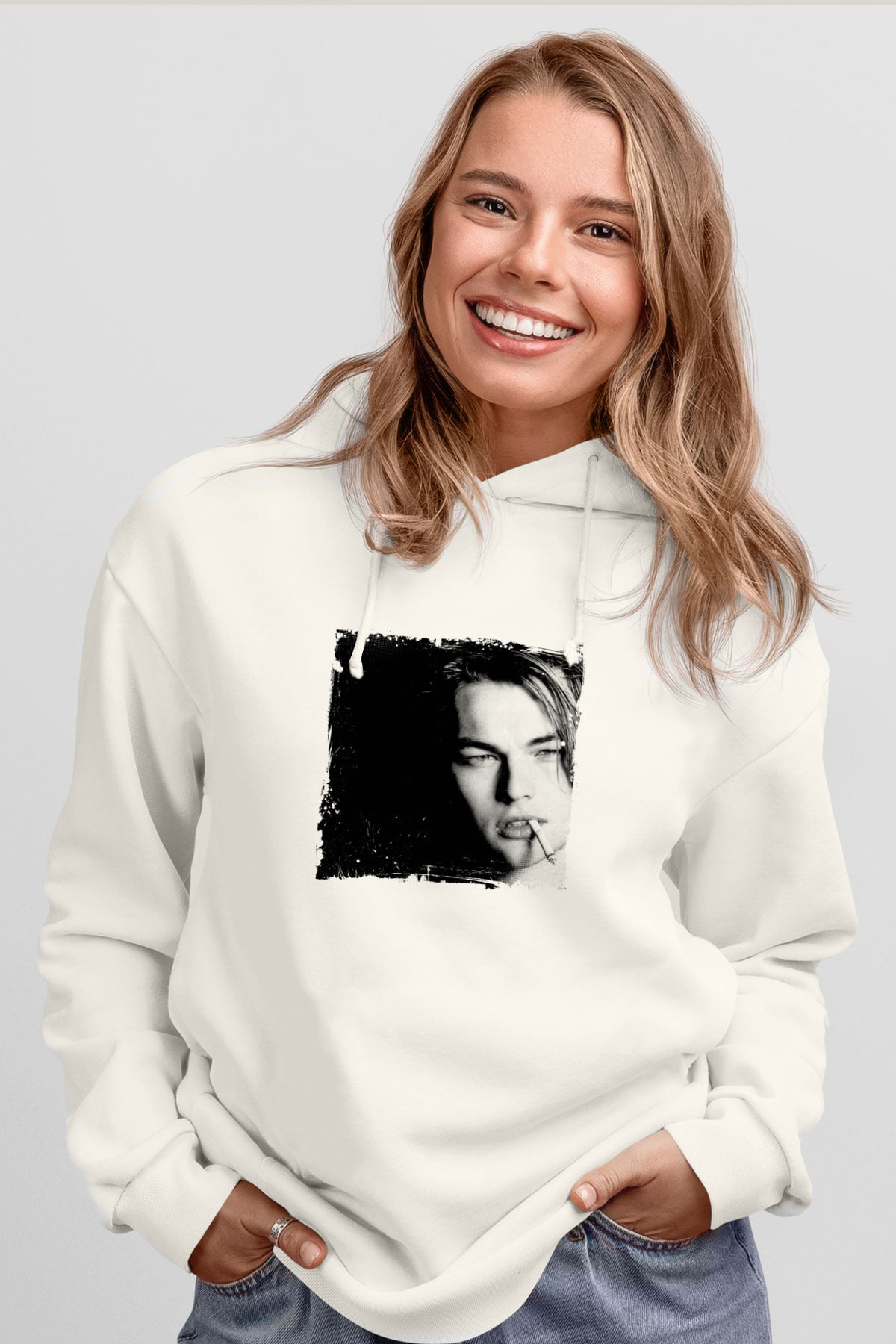 Leonardo DiCaprio Unisex Baskılı Beyaz Kapüşonlu Sweatshirt