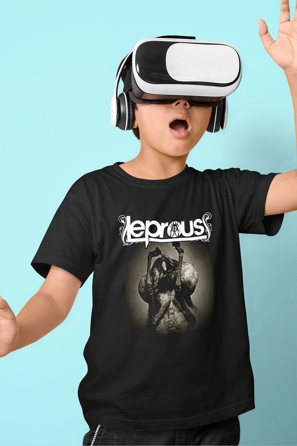 Leprous Baskılı Unisex Siyah Çocuk Tişört - Tshirt