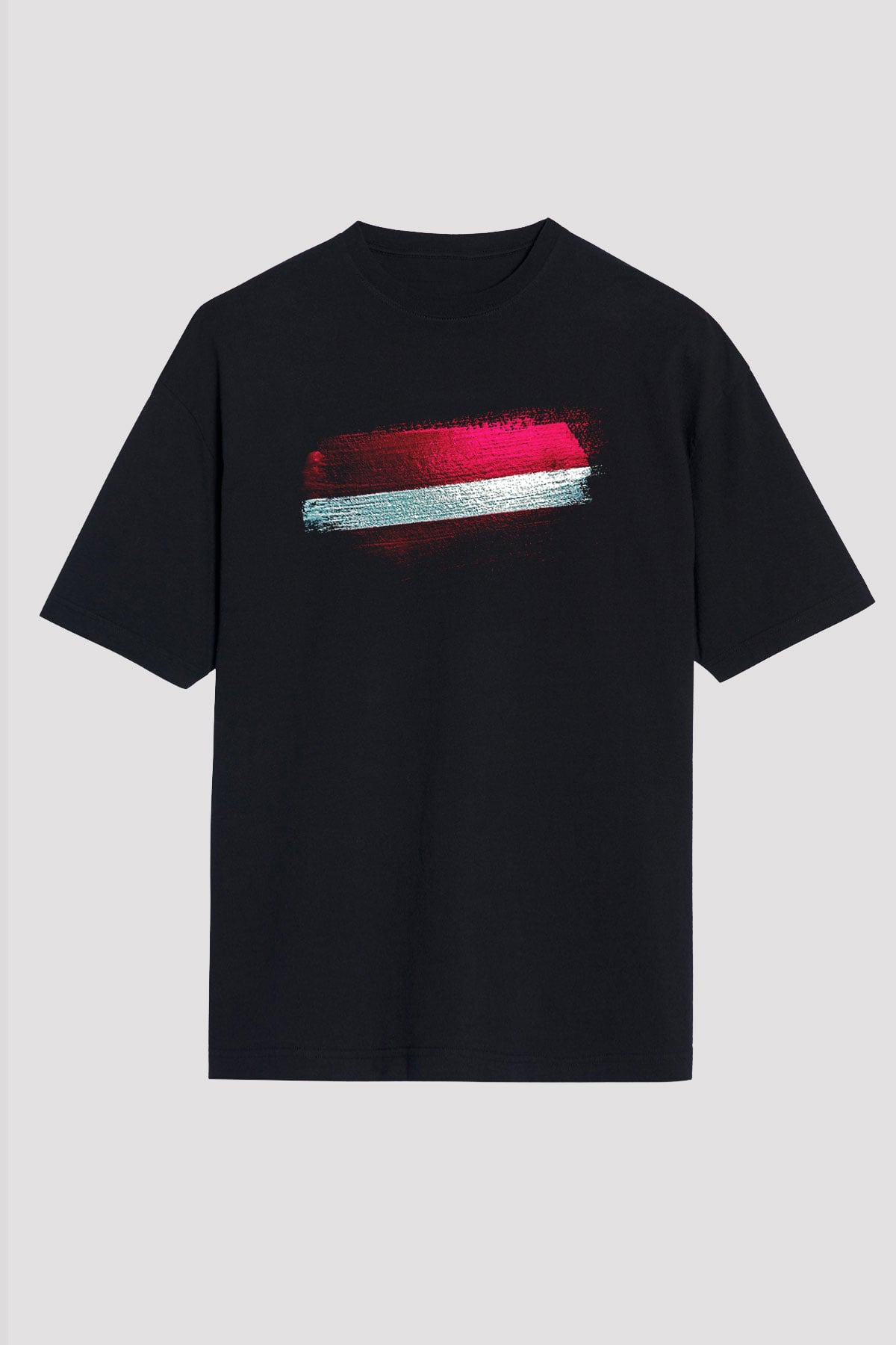 Letonya - Latvia Bayrağı Baskılı Unisex Siyah Oversize Tişört