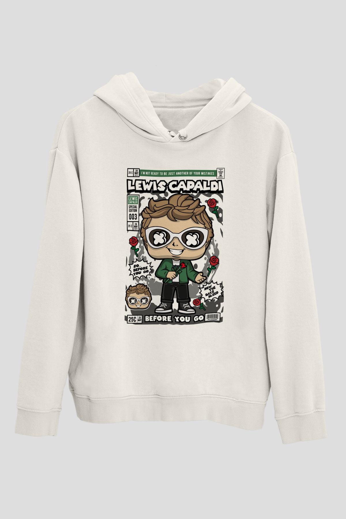 Lewis Capaldi  Baskılı Unisex Beyaz Hoodie