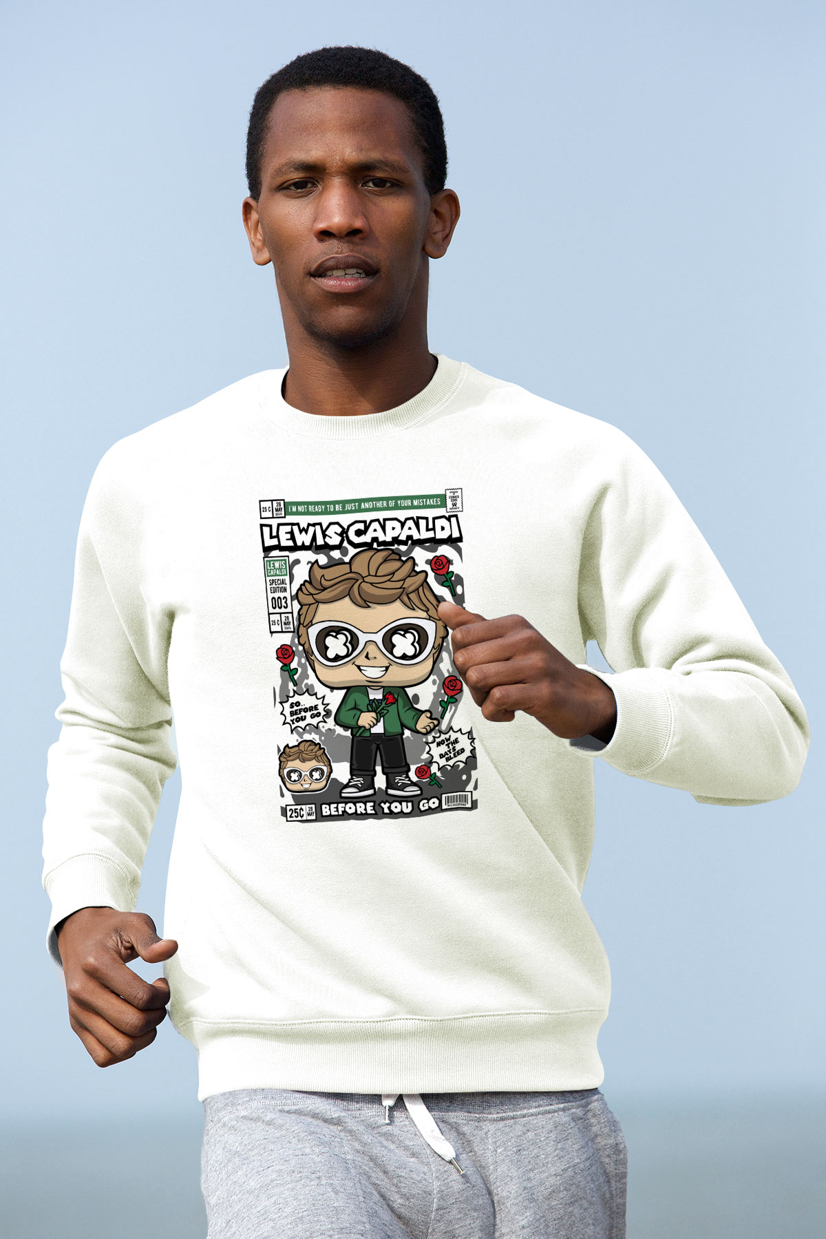 Lewis Capaldi  Baskılı Unisex Beyaz Sweatshirt