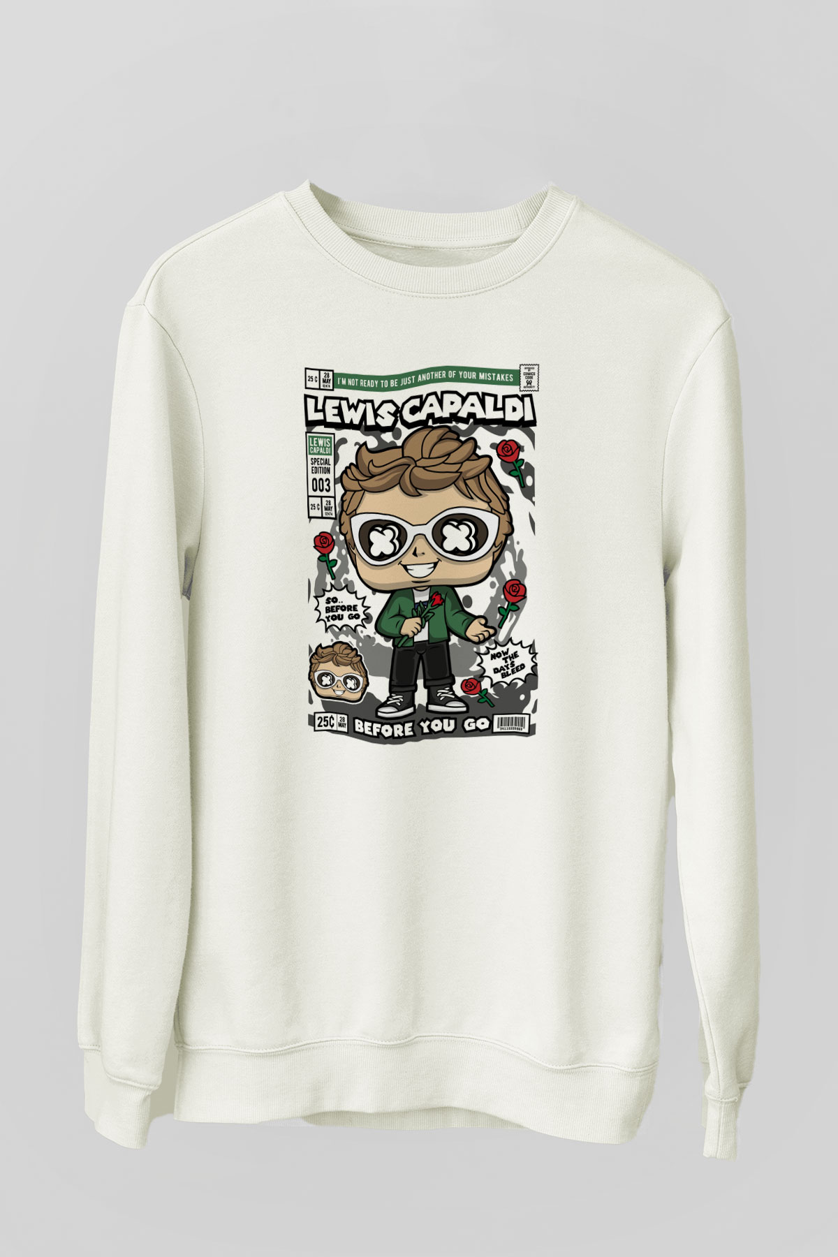 Lewis Capaldi  Baskılı Unisex Beyaz Sweatshirt