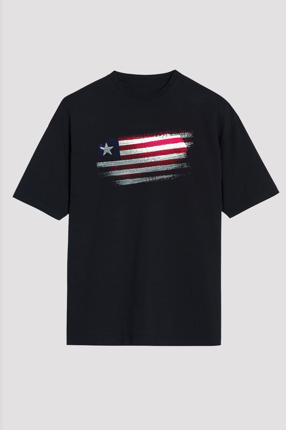 Liberya - Liberia Bayrağı Baskılı Unisex Siyah Oversize Tişört