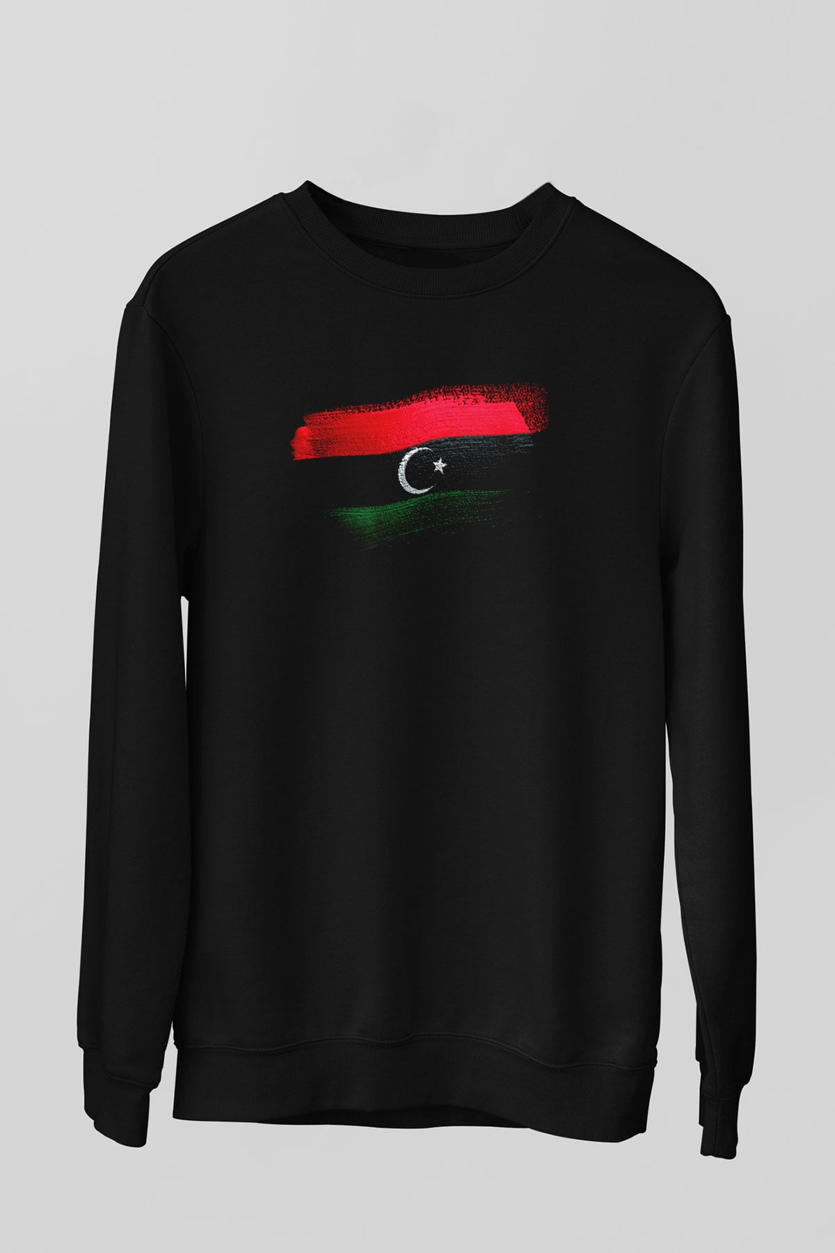 Libya Bayrağı Baskılı Unisex Siyah Sweatshirt