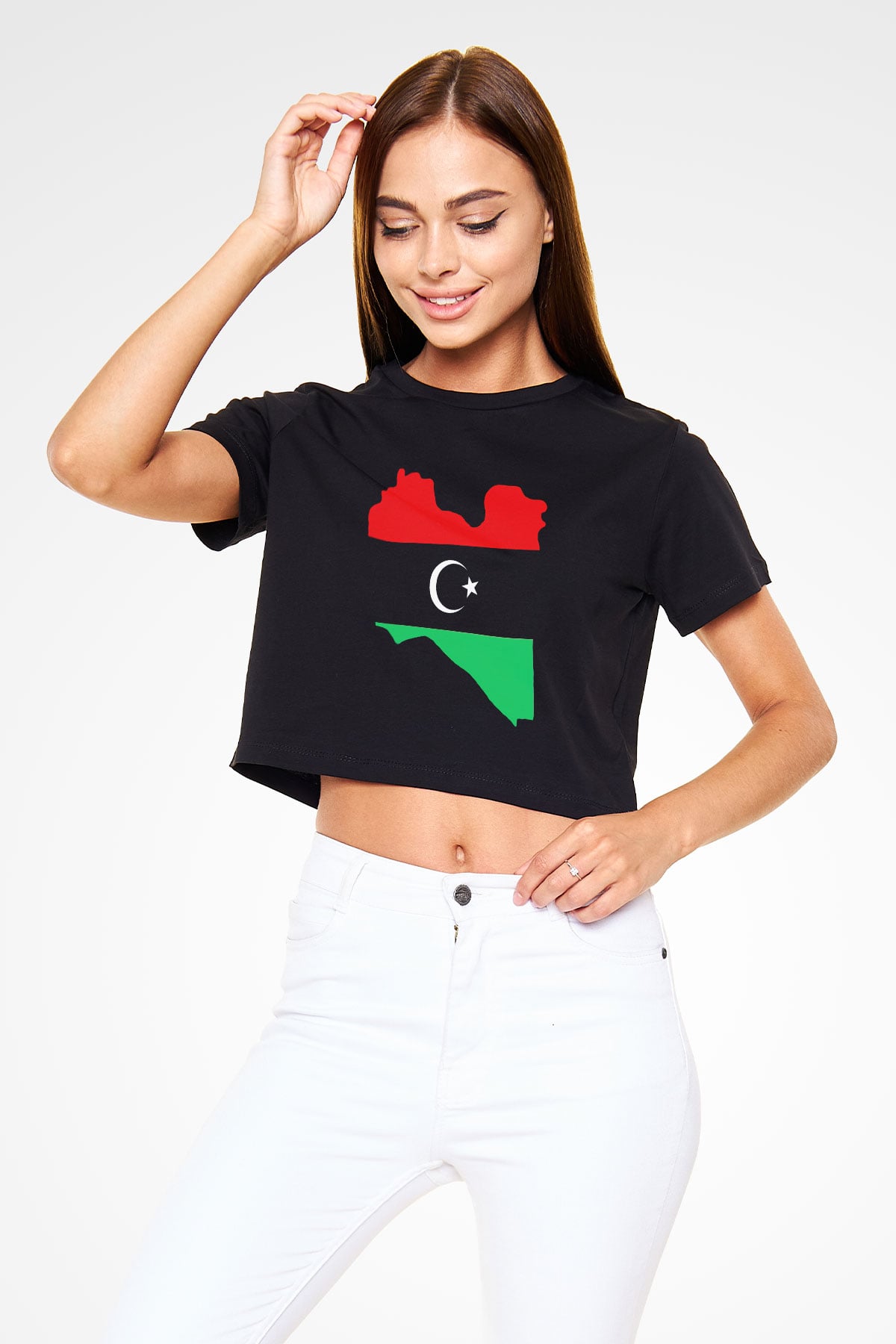 Libya Siyah Crop Top Tişört