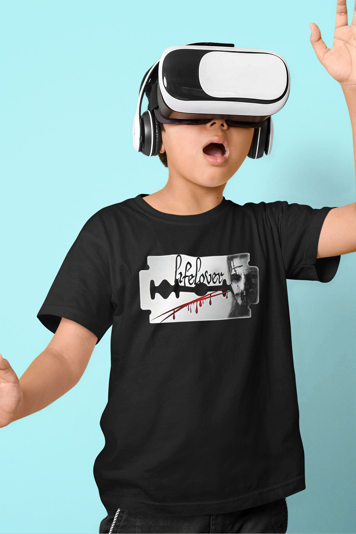 Lifelover Baskılı Unisex Siyah Çocuk Tişört - Tshirt
