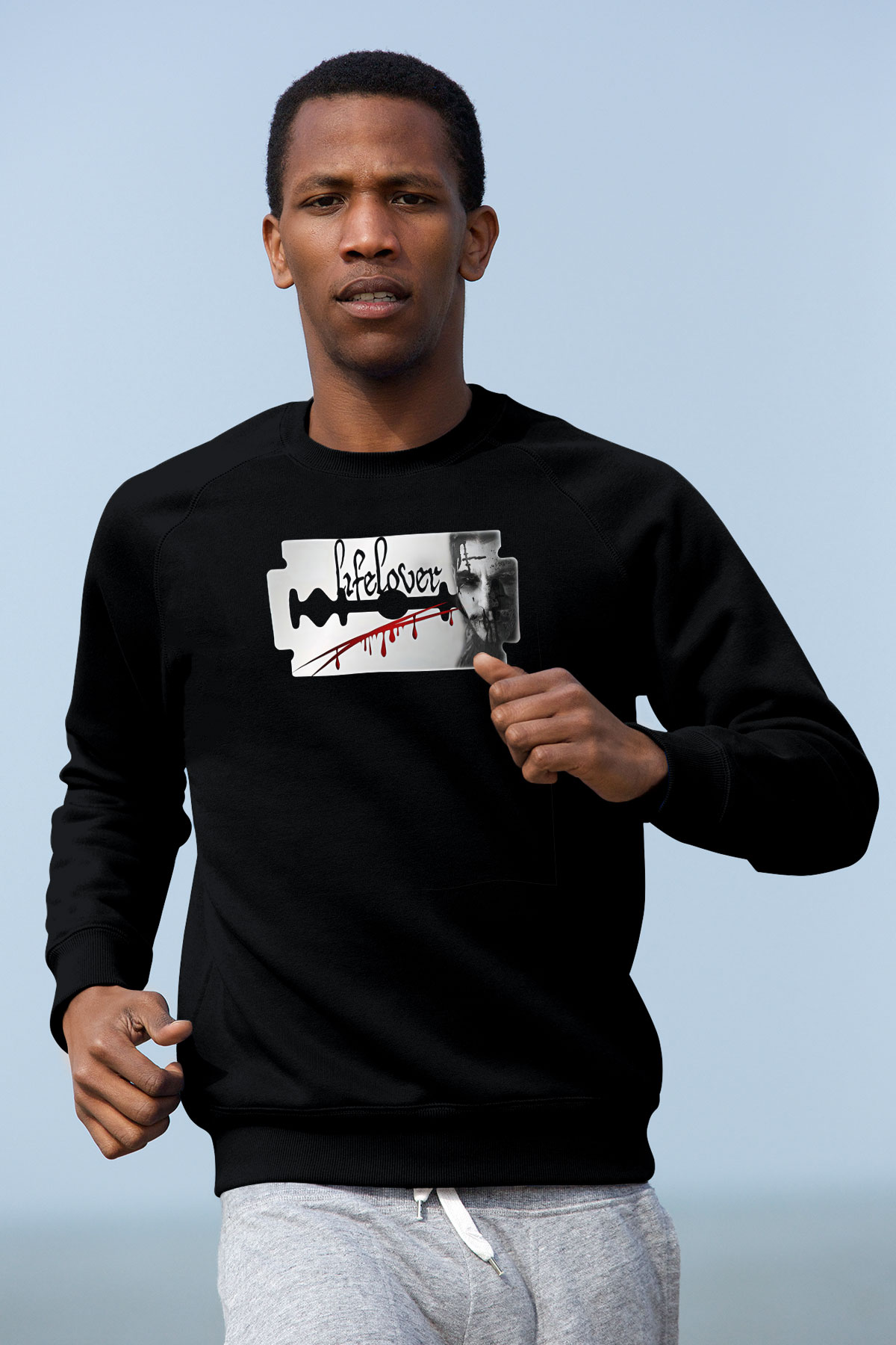 Lifelover Baskılı Unisex Siyah Sweatshirt