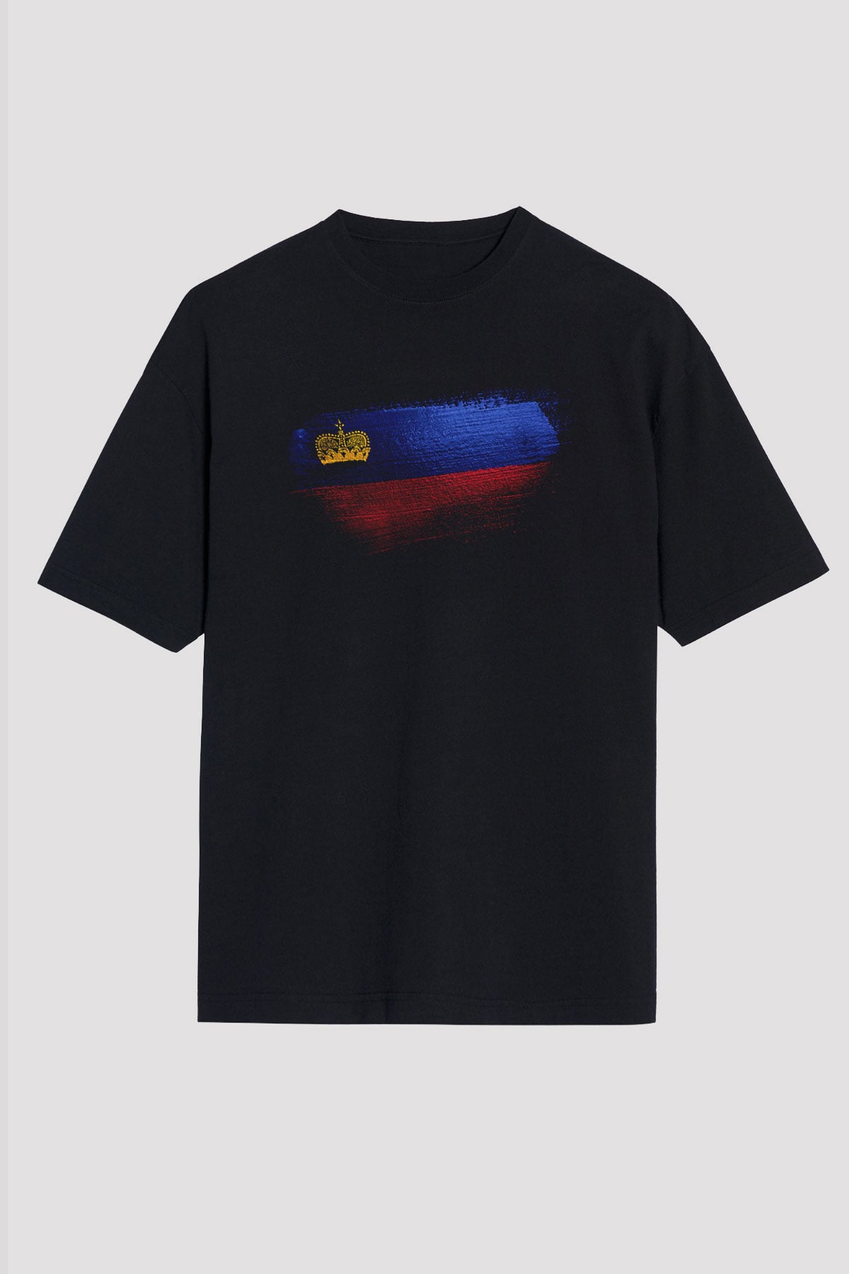 Lihtenştayn - Liechtenstein Bayrağı Baskılı Unisex Siyah Oversize Tişört