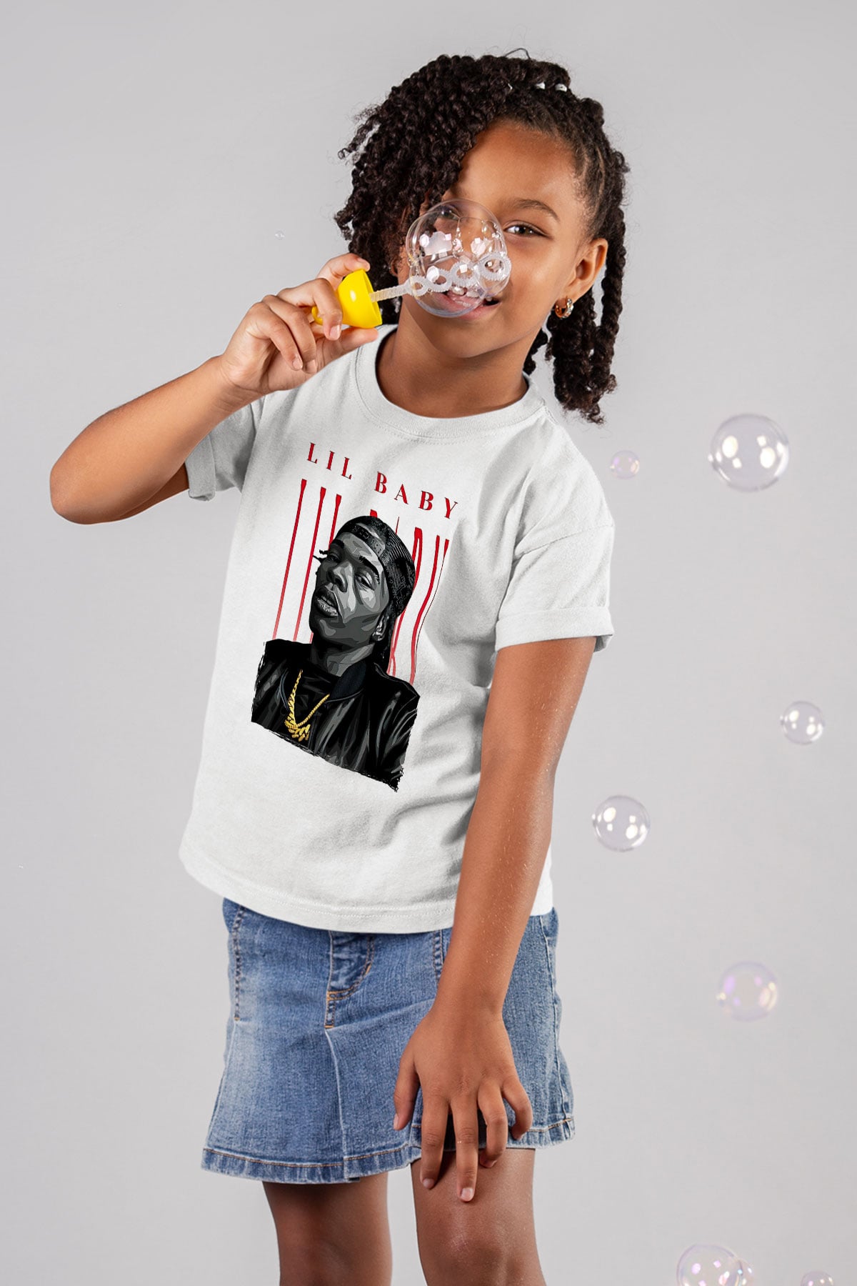 Lil Baby Baskılı Beyaz Unisex Beyaz Çocuk Tişört - Tshirt