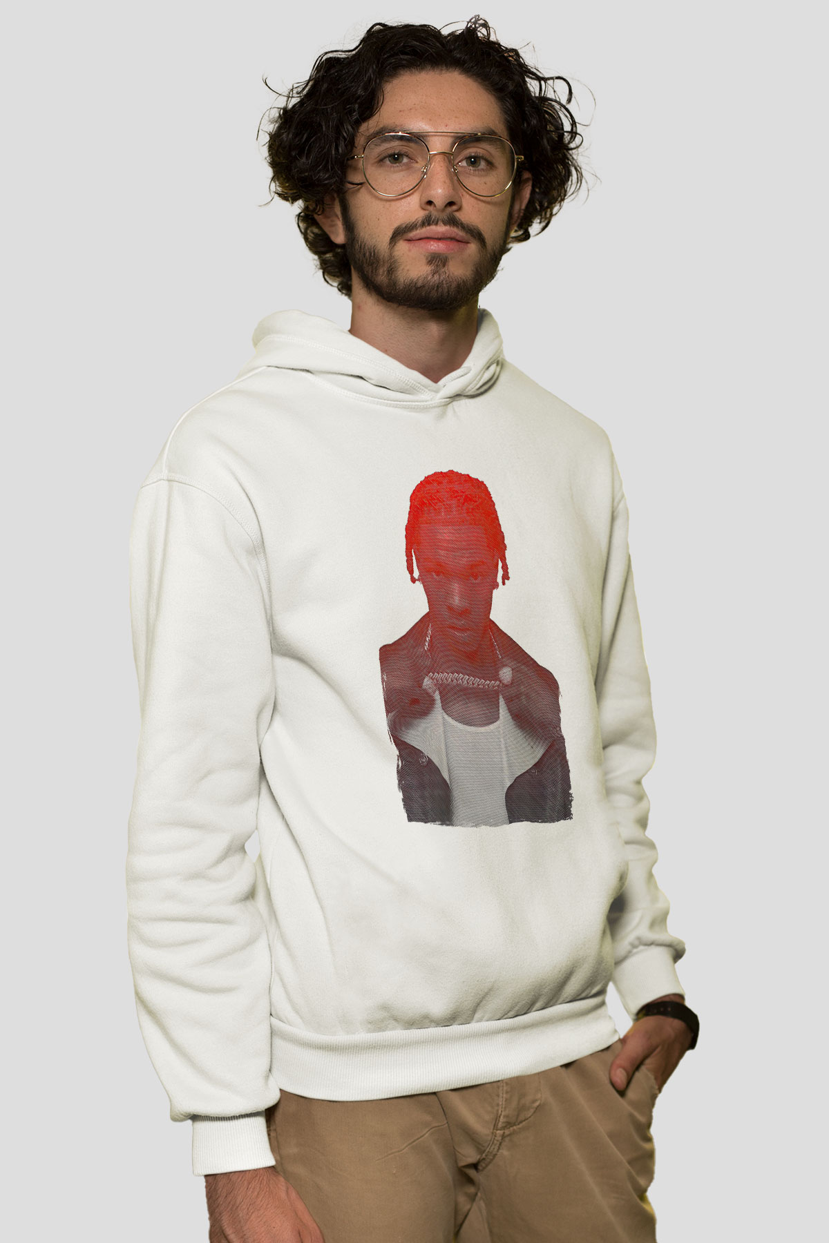 Lil Baby Baskılı Beyaz Unisex Kapüşonlu Sweatshirt