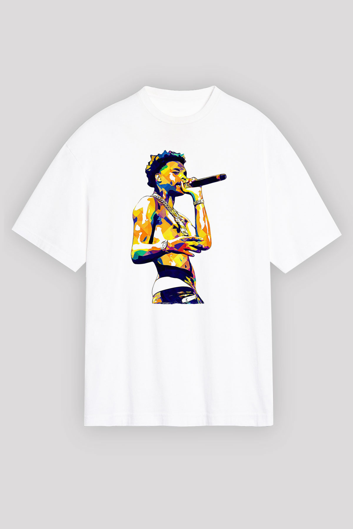 Lil Baby Baskılı Beyaz Unisex Oversize Tişört - Tshirt