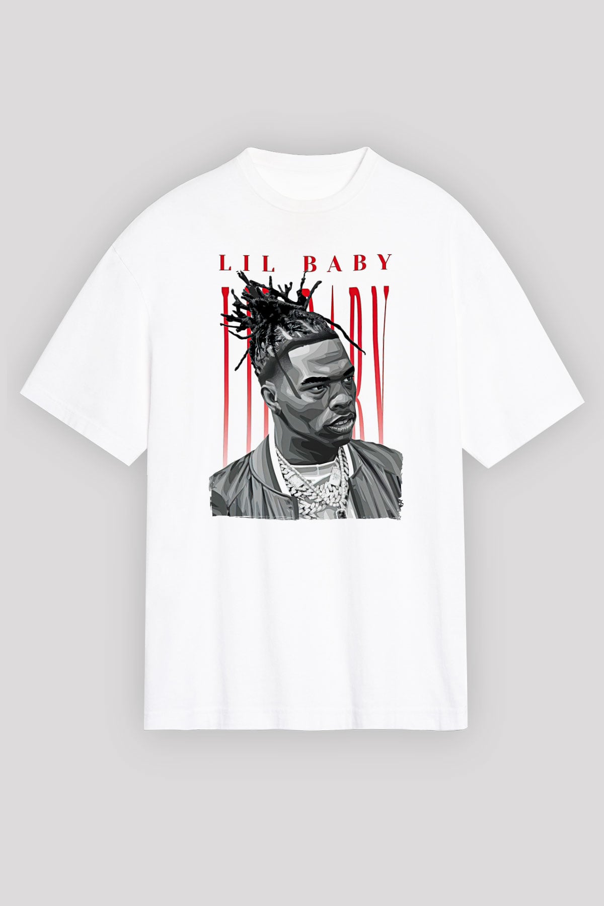 Lil Baby Baskılı Beyaz Unisex Oversize Tişört - Tshirt