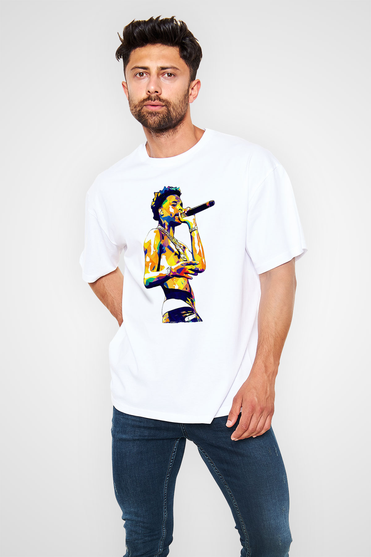 Lil Baby Baskılı Beyaz Unisex Oversize Tişört - Tshirt